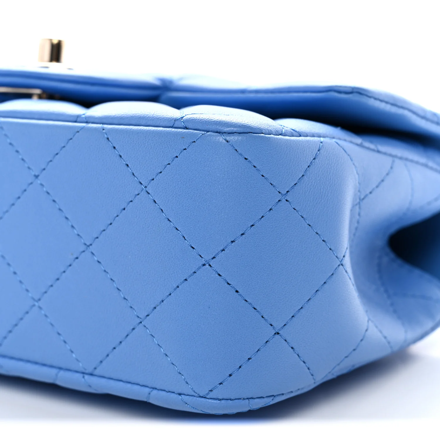 Lambskin Quilted Mini Top Handle Rectangular Flap Blue - Image 10