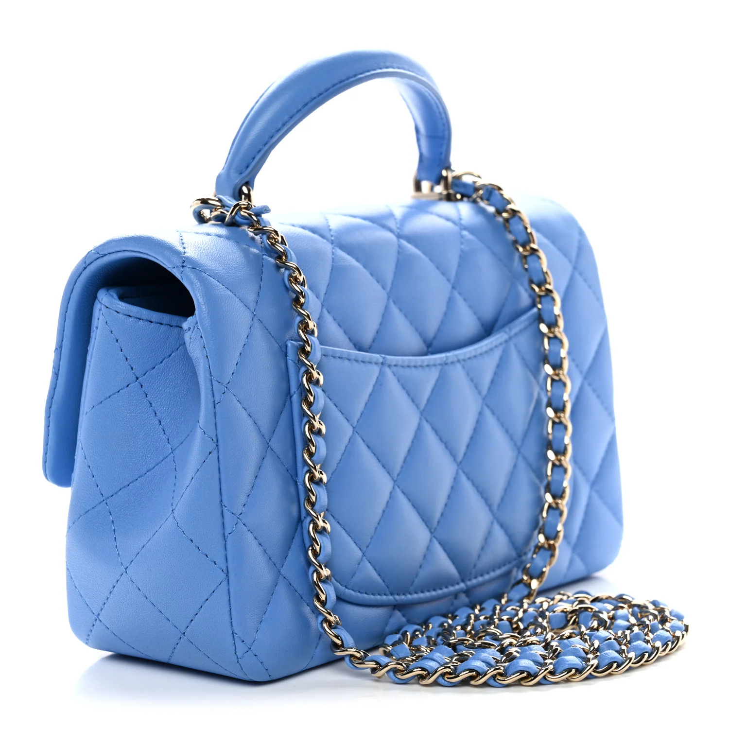 Lambskin Quilted Mini Top Handle Rectangular Flap Blue - Image 3