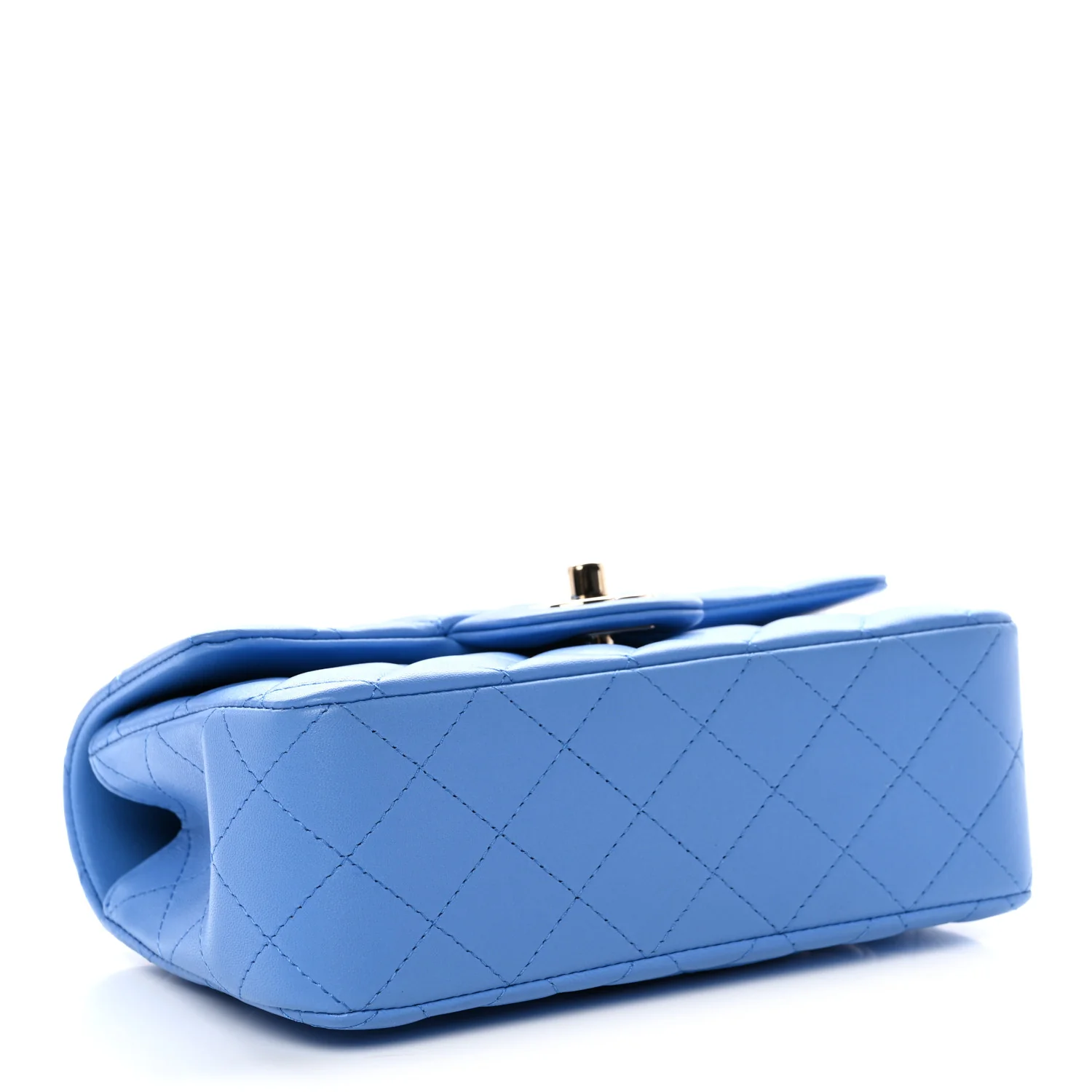 Lambskin Quilted Mini Top Handle Rectangular Flap Blue - Image 4