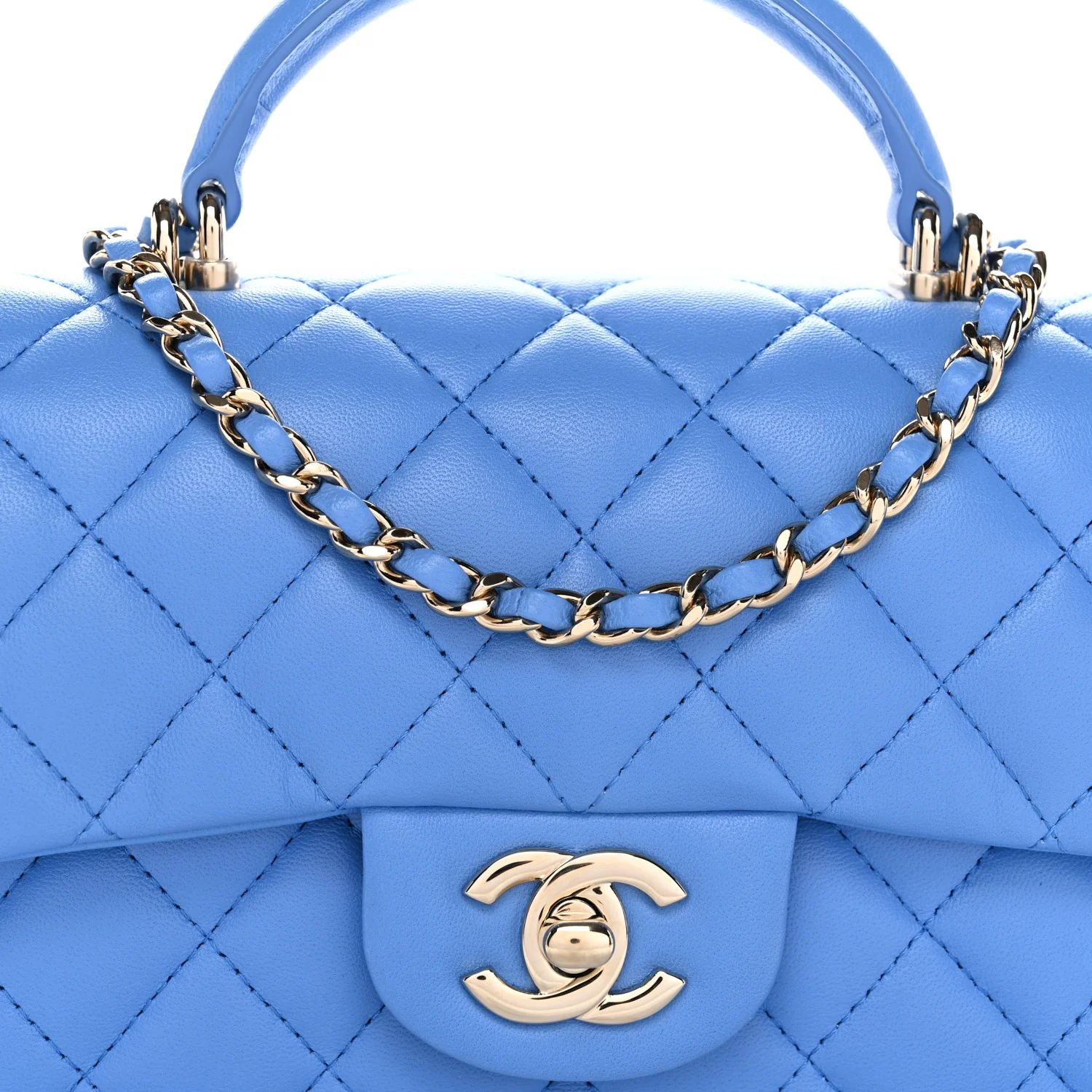 Lambskin Quilted Mini Top Handle Rectangular Flap Blue - Image 8