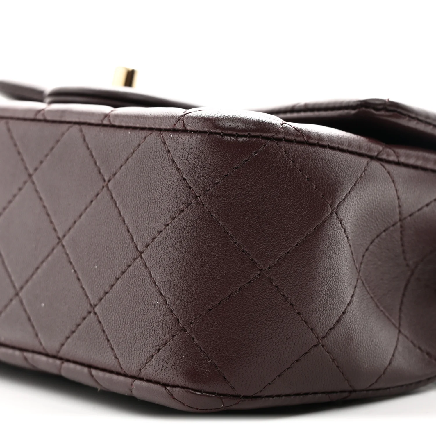 Lambskin Quilted Mini Top Handle Rectangular Flap Dark Brown - Image 10