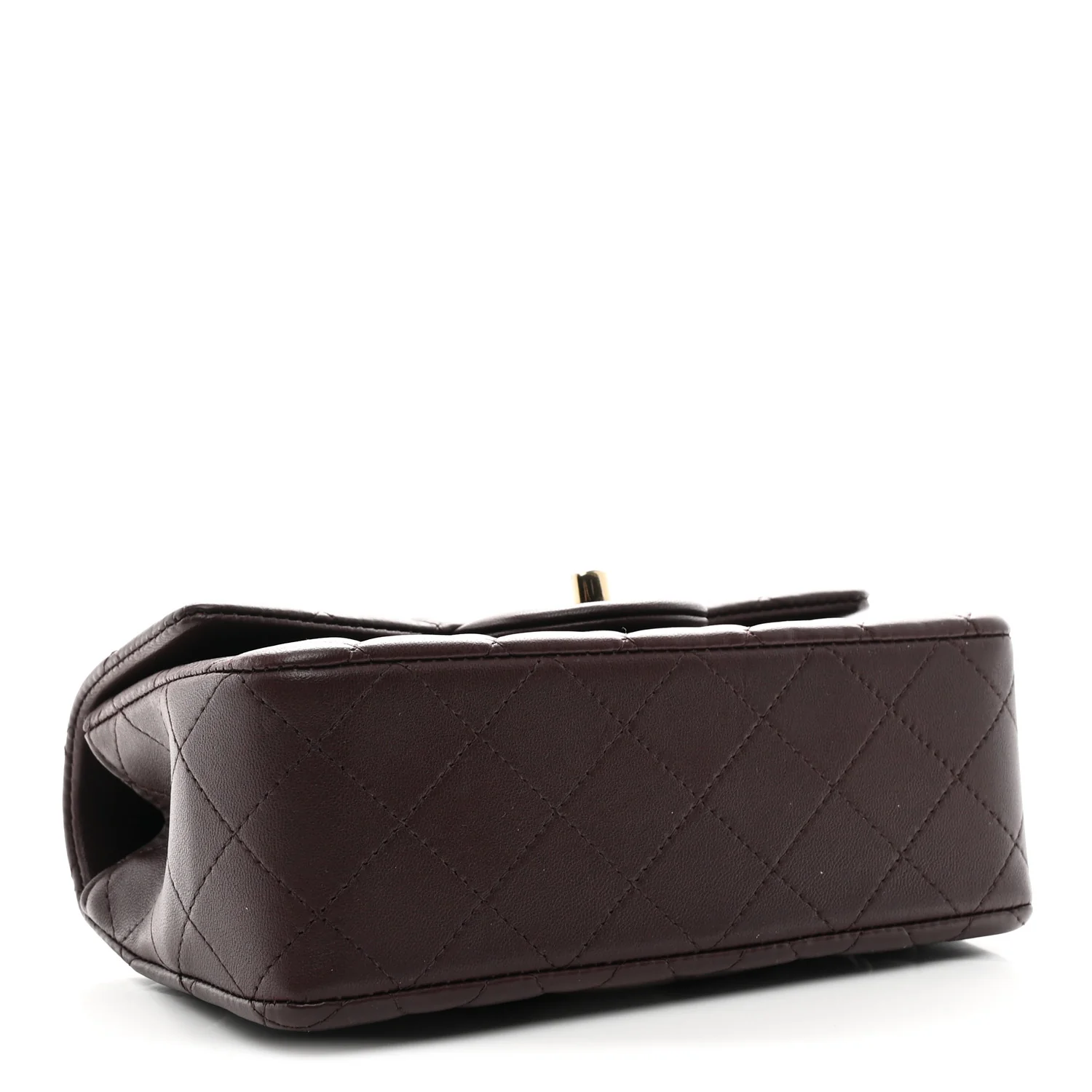 Lambskin Quilted Mini Top Handle Rectangular Flap Dark Brown - Image 4