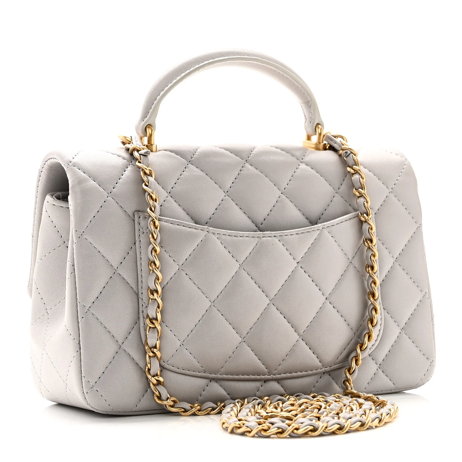Lambskin Quilted Mini Top Handle Rectangular Flap Grey - Image 3