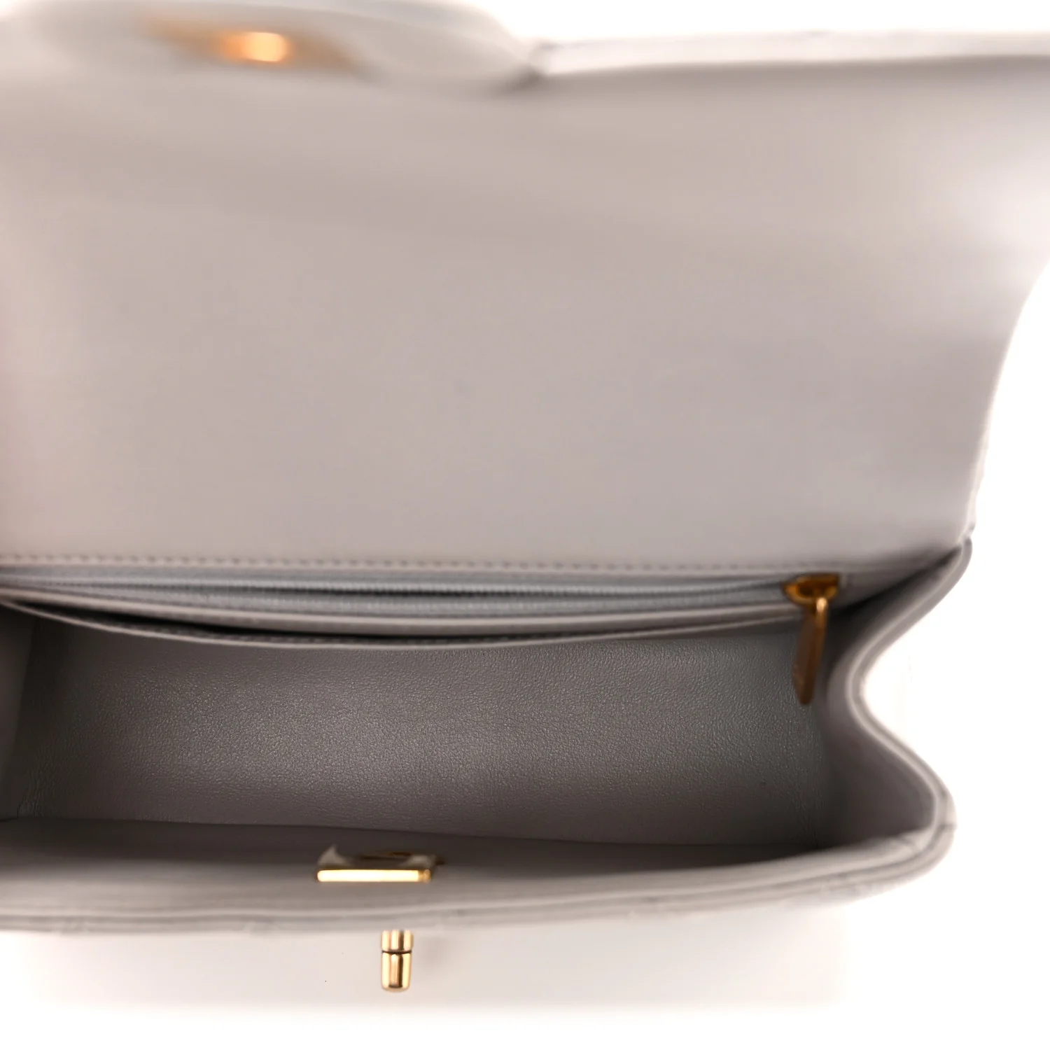 Lambskin Quilted Mini Top Handle Rectangular Flap Grey - Image 5