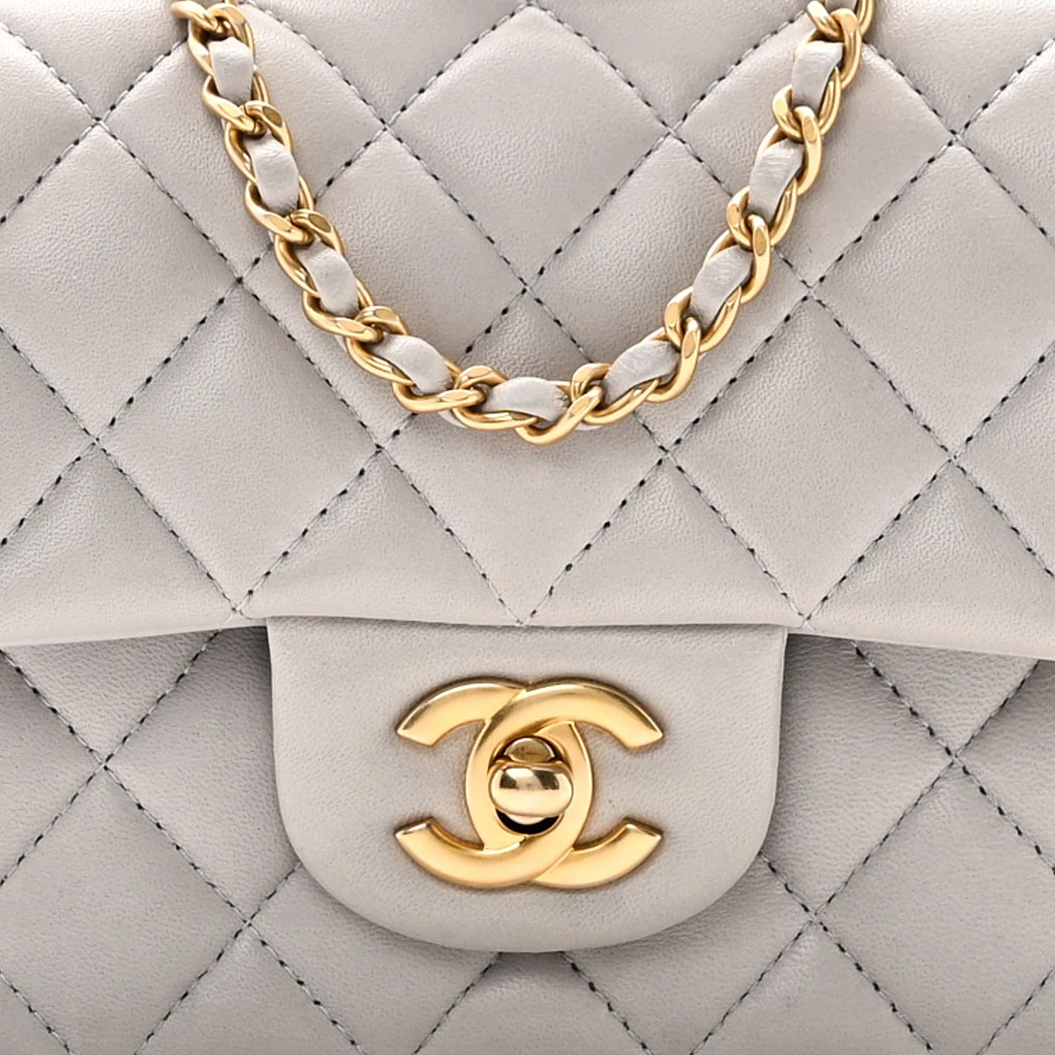 Lambskin Quilted Mini Top Handle Rectangular Flap Grey - Image 8