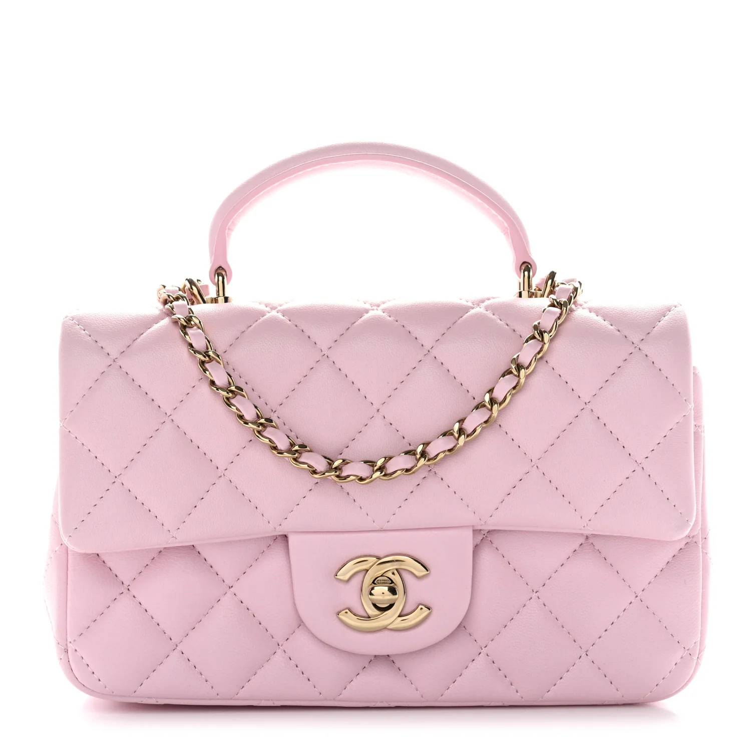 Lambskin Quilted Mini Top Handle Rectangular Flap Light Pink
