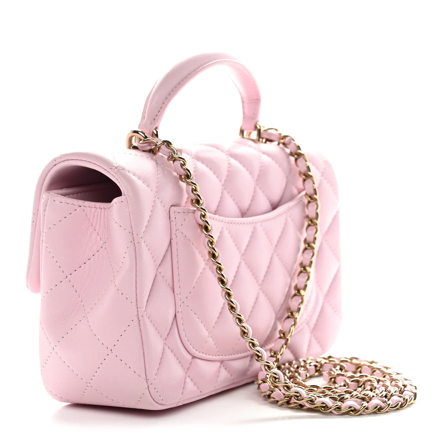 Lambskin Quilted Mini Top Handle Rectangular Flap Light Pink - Image 3