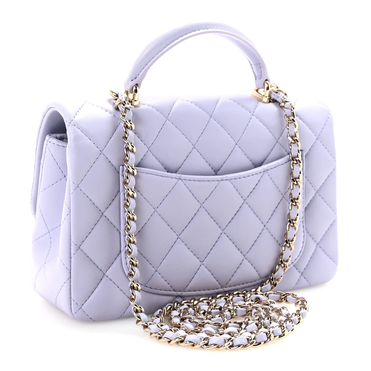 Lambskin Quilted Mini Top Handle Rectangular Flap Light Purple - Image 3