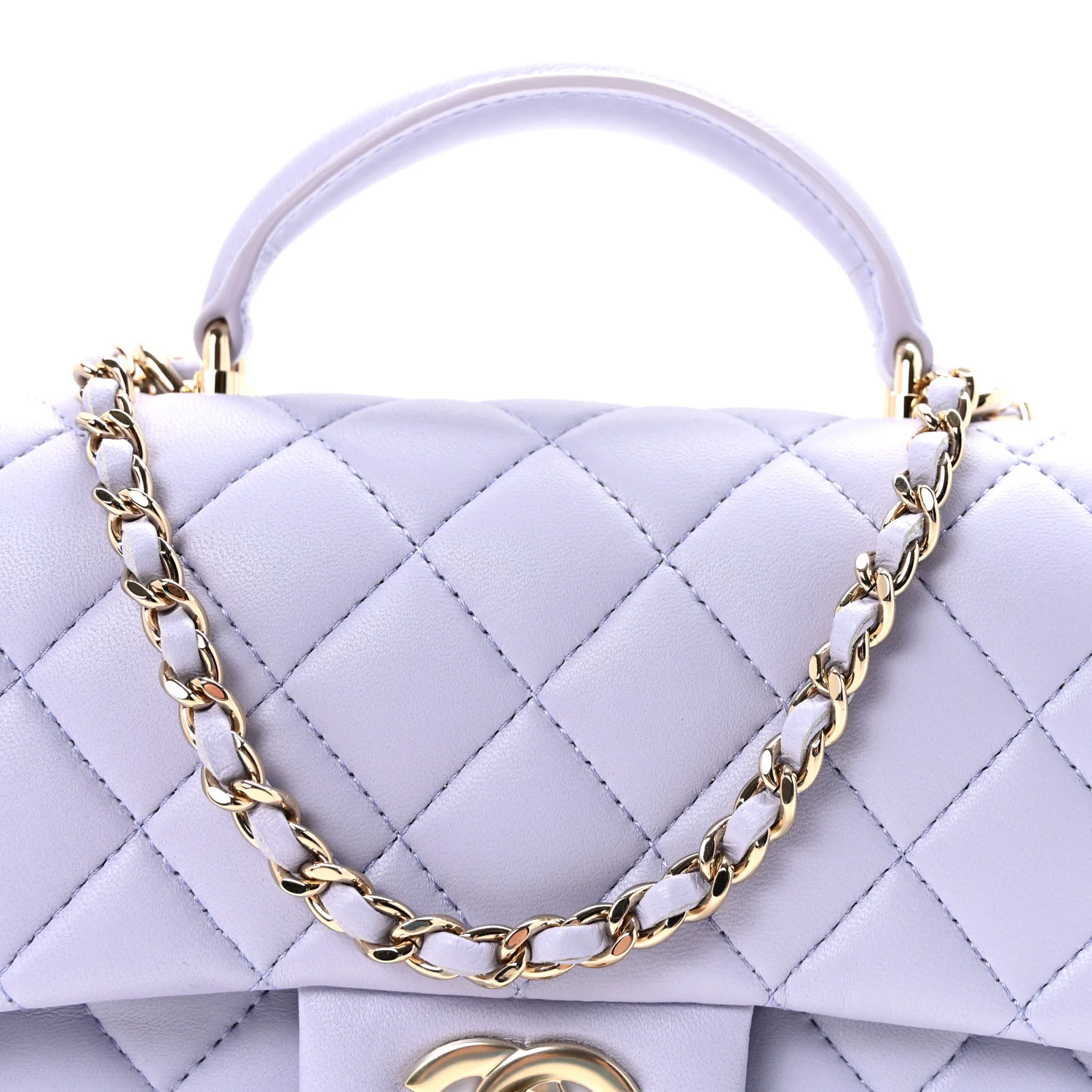 Lambskin Quilted Mini Top Handle Rectangular Flap Light Purple - Image 8