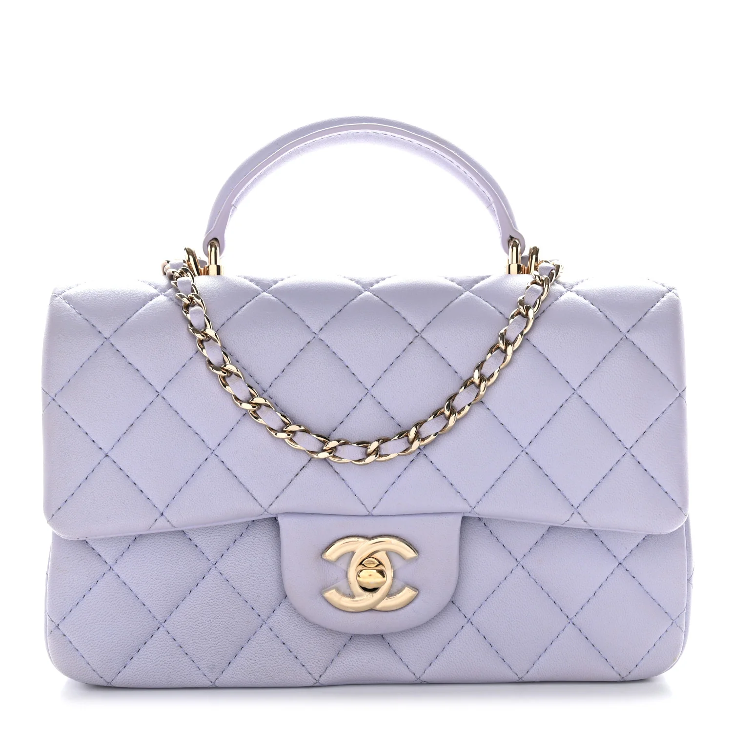 Lambskin Quilted Mini Top Handle Rectangular Flap Light Purple - Image 2
