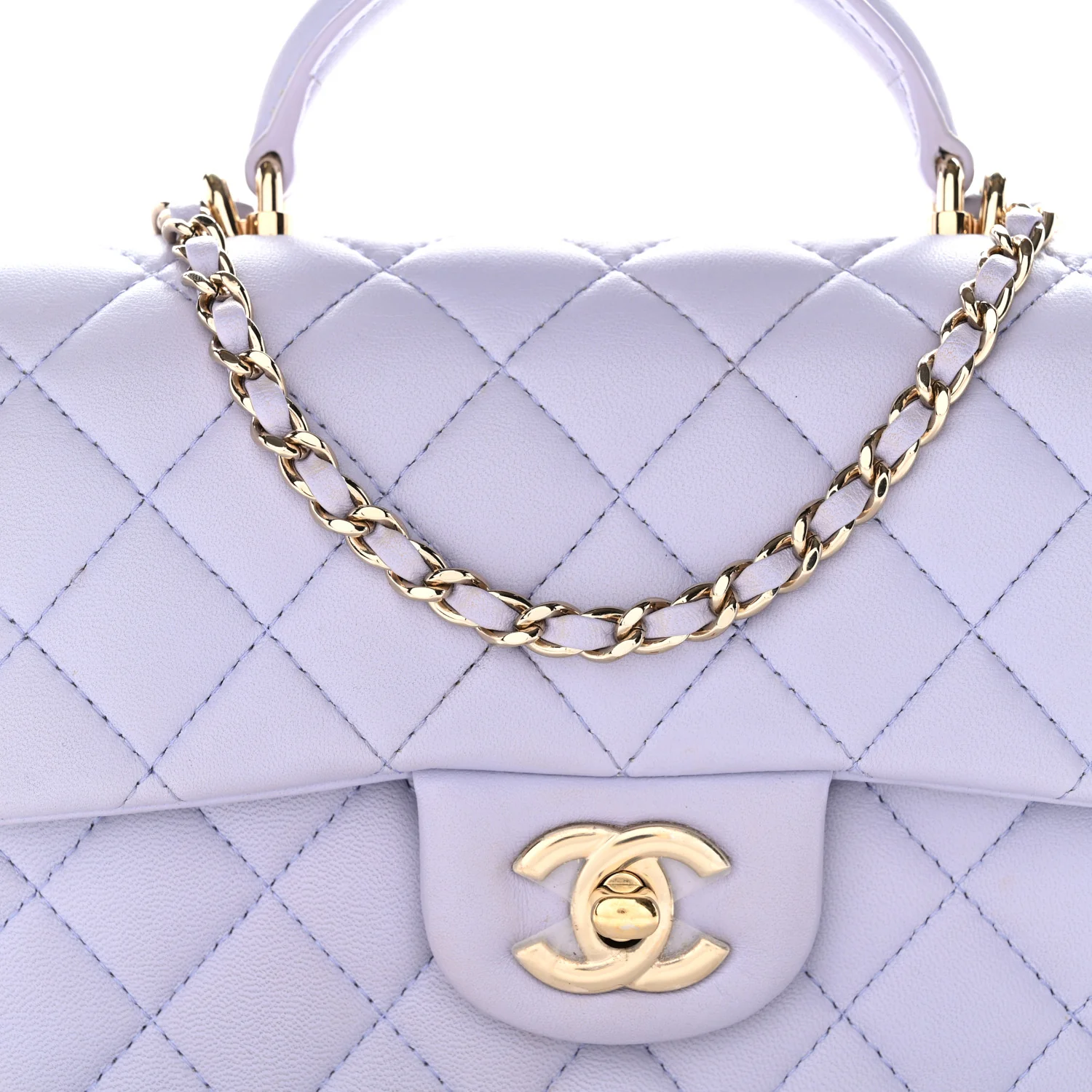 Lambskin Quilted Mini Top Handle Rectangular Flap Light Purple - Image 20
