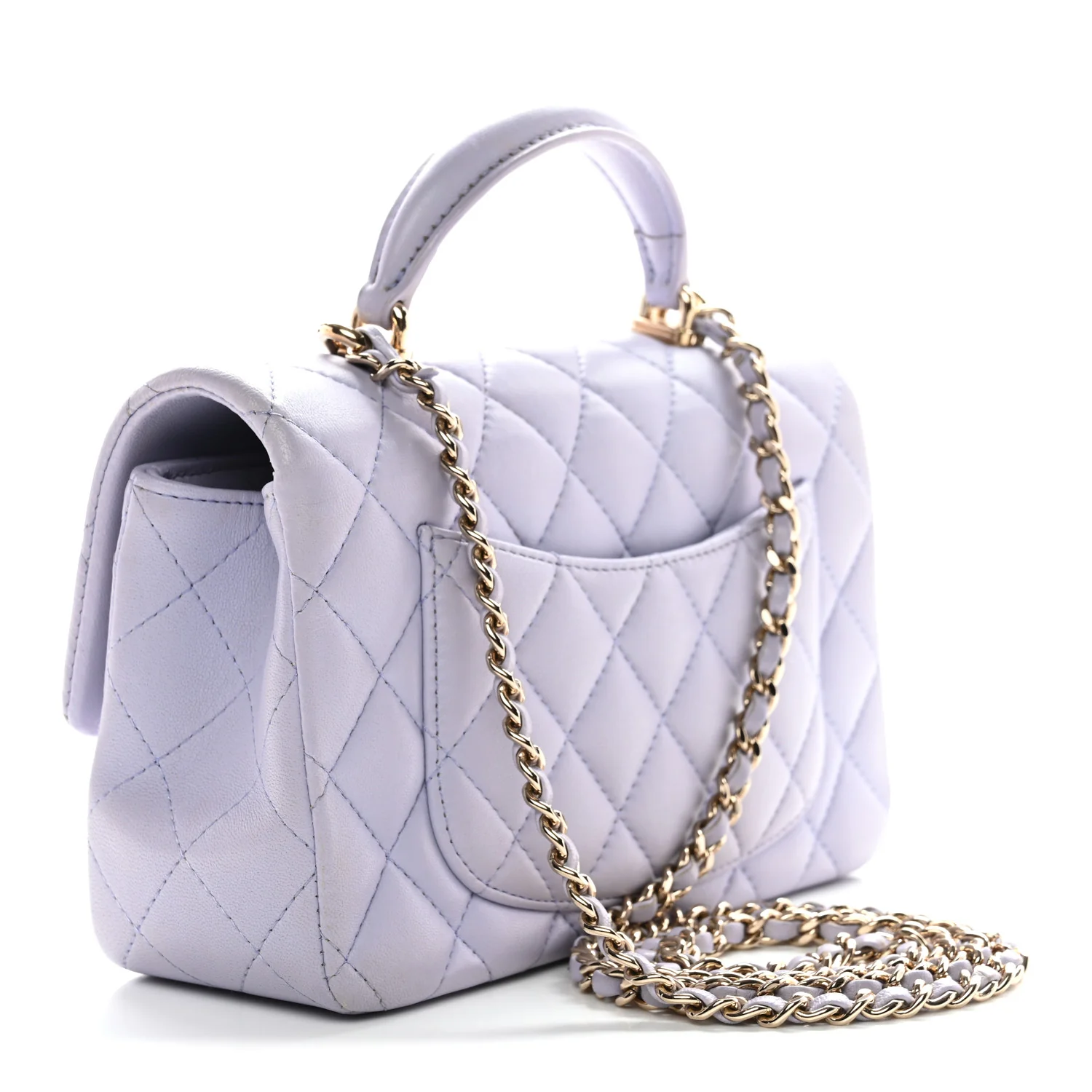 Lambskin Quilted Mini Top Handle Rectangular Flap Light Purple - Image 7