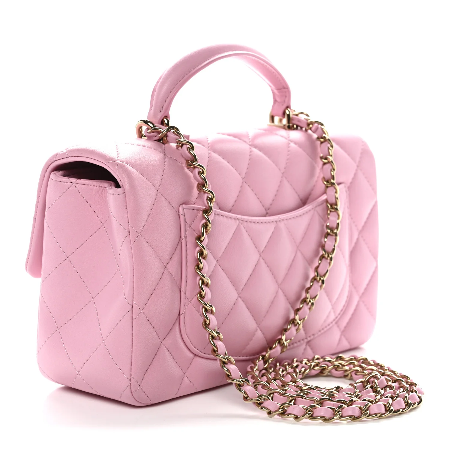 Lambskin Quilted Mini Top Handle Rectangular Flap Pink - Image 3
