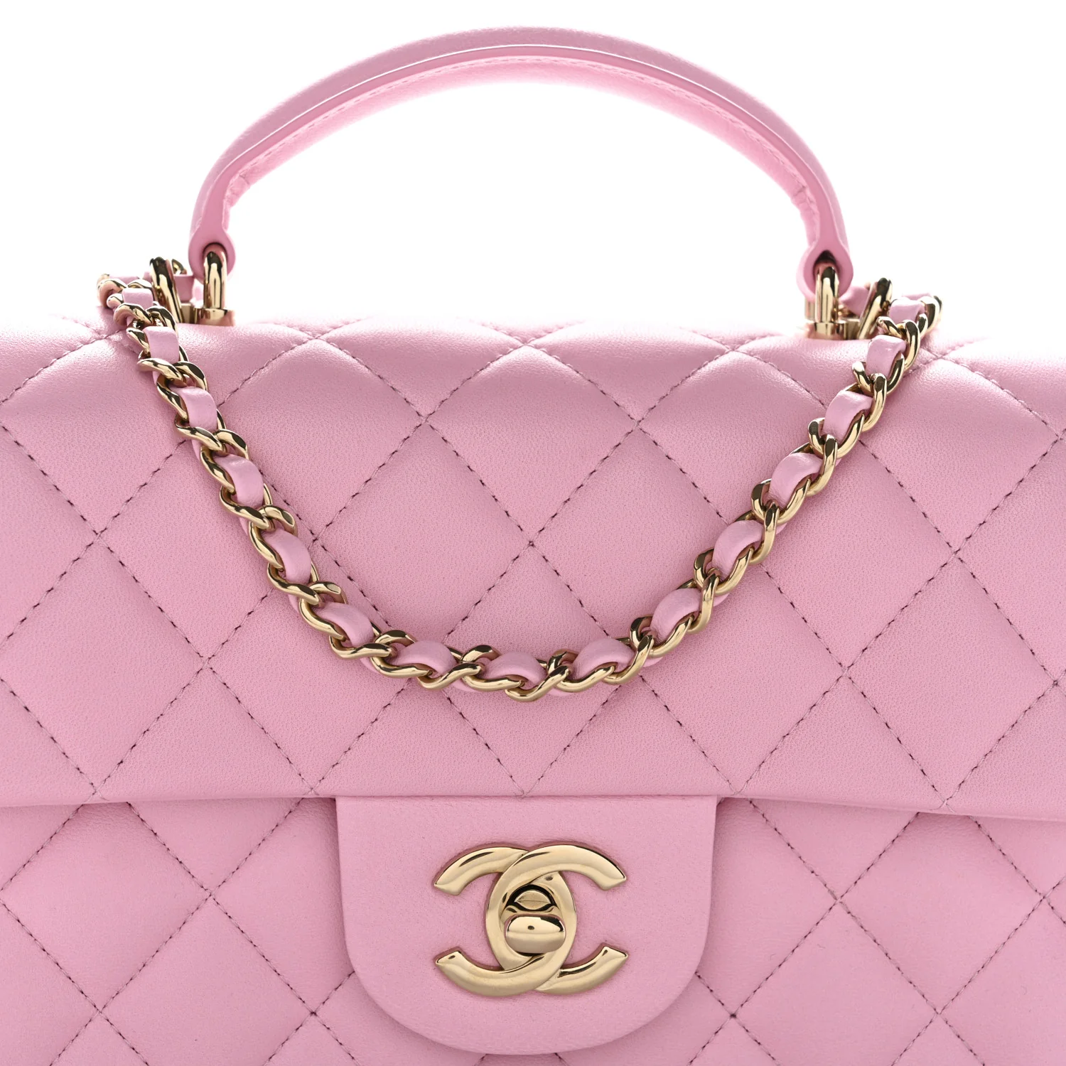 Lambskin Quilted Mini Top Handle Rectangular Flap Pink - Image 8