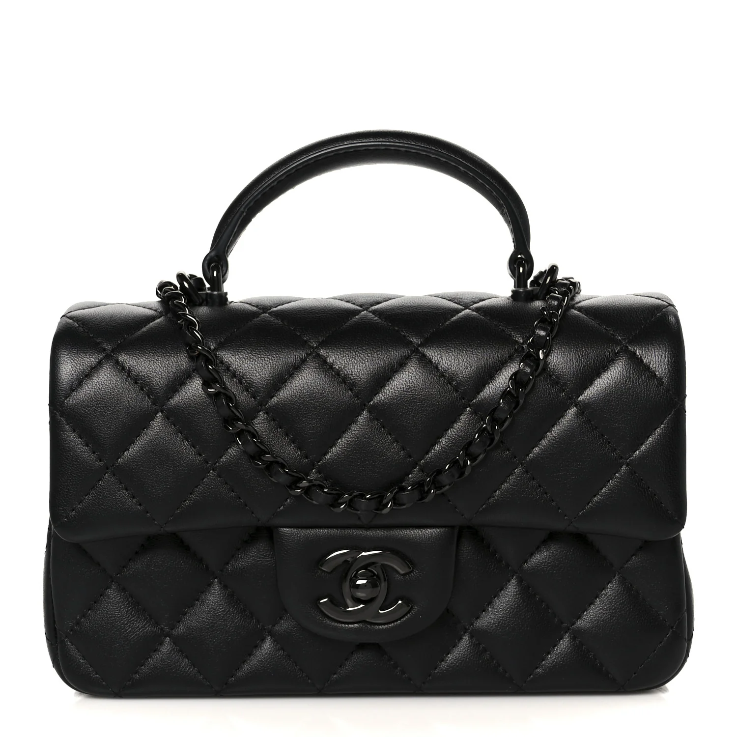 Lambskin Quilted Mini Top Handle Rectangular Flap So Black