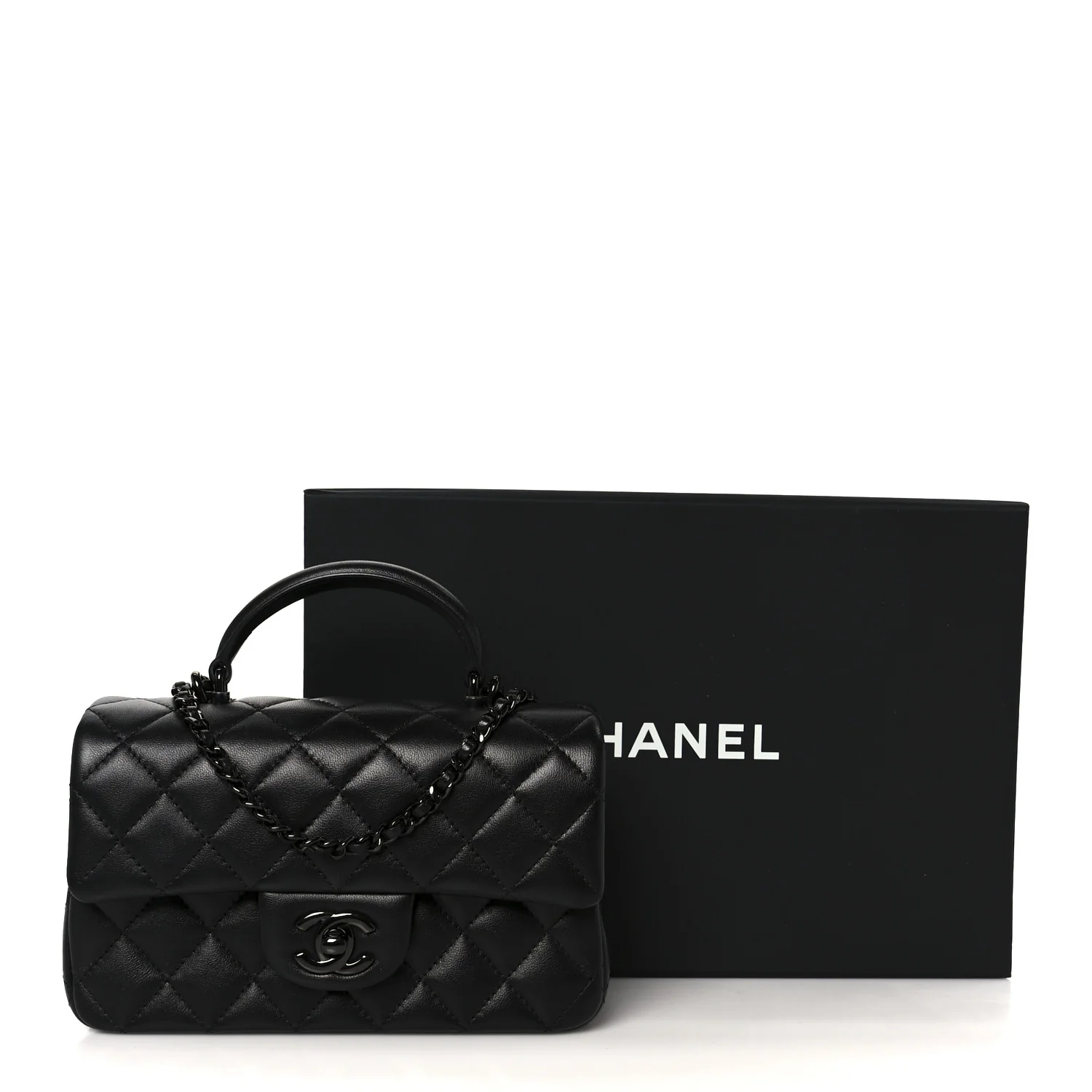 Lambskin Quilted Mini Top Handle Rectangular Flap So Black - Image 12