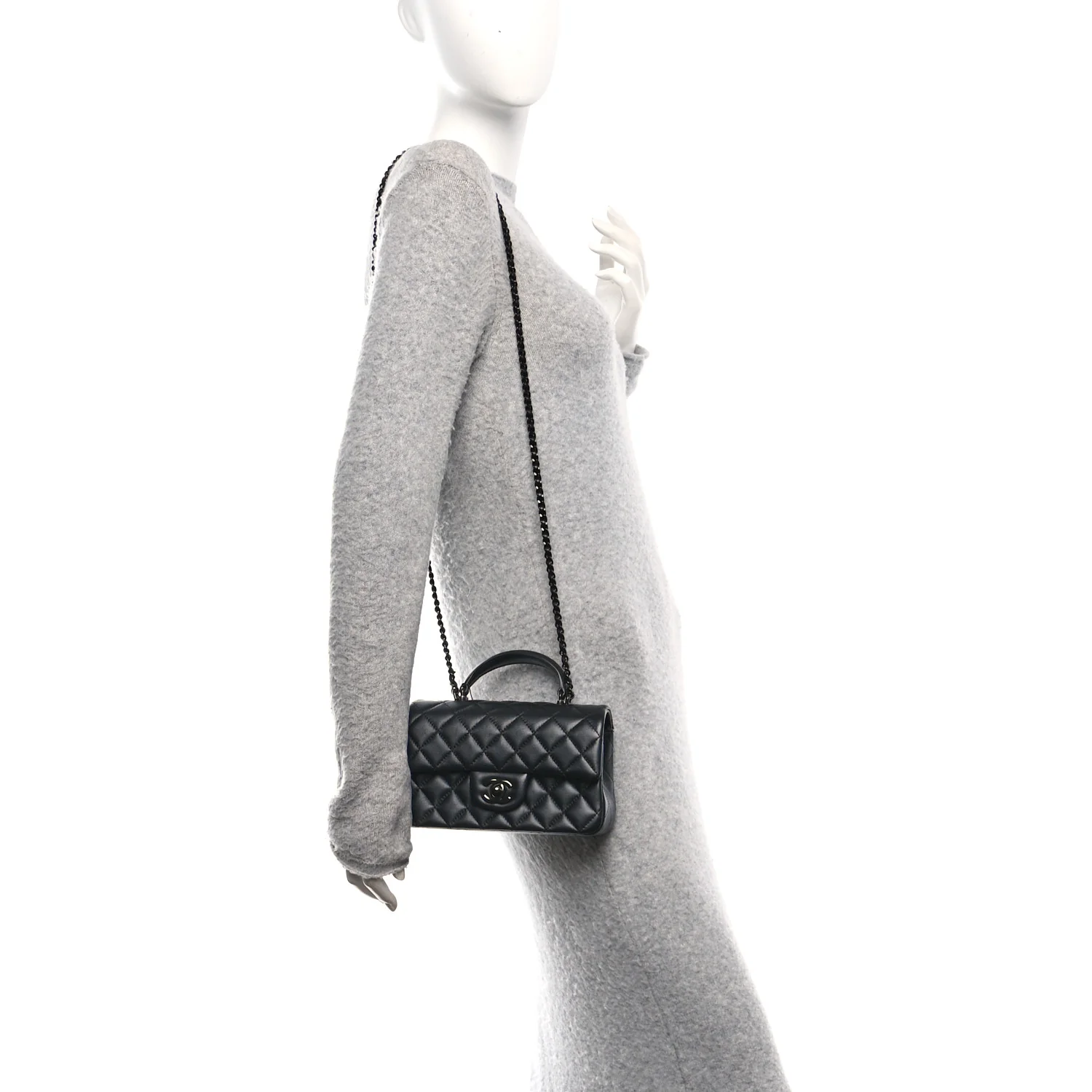 Lambskin Quilted Mini Top Handle Rectangular Flap So Black - Image 2