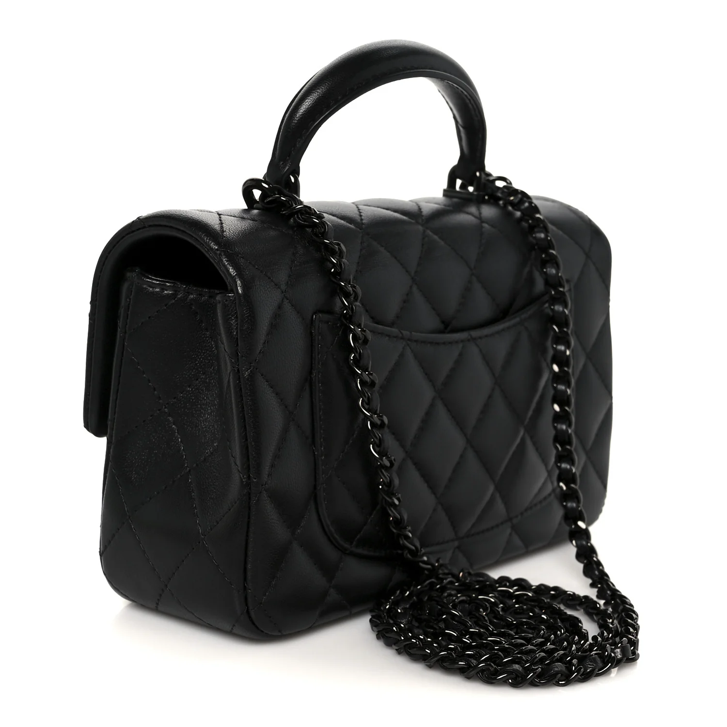 Lambskin Quilted Mini Top Handle Rectangular Flap So Black - Image 3
