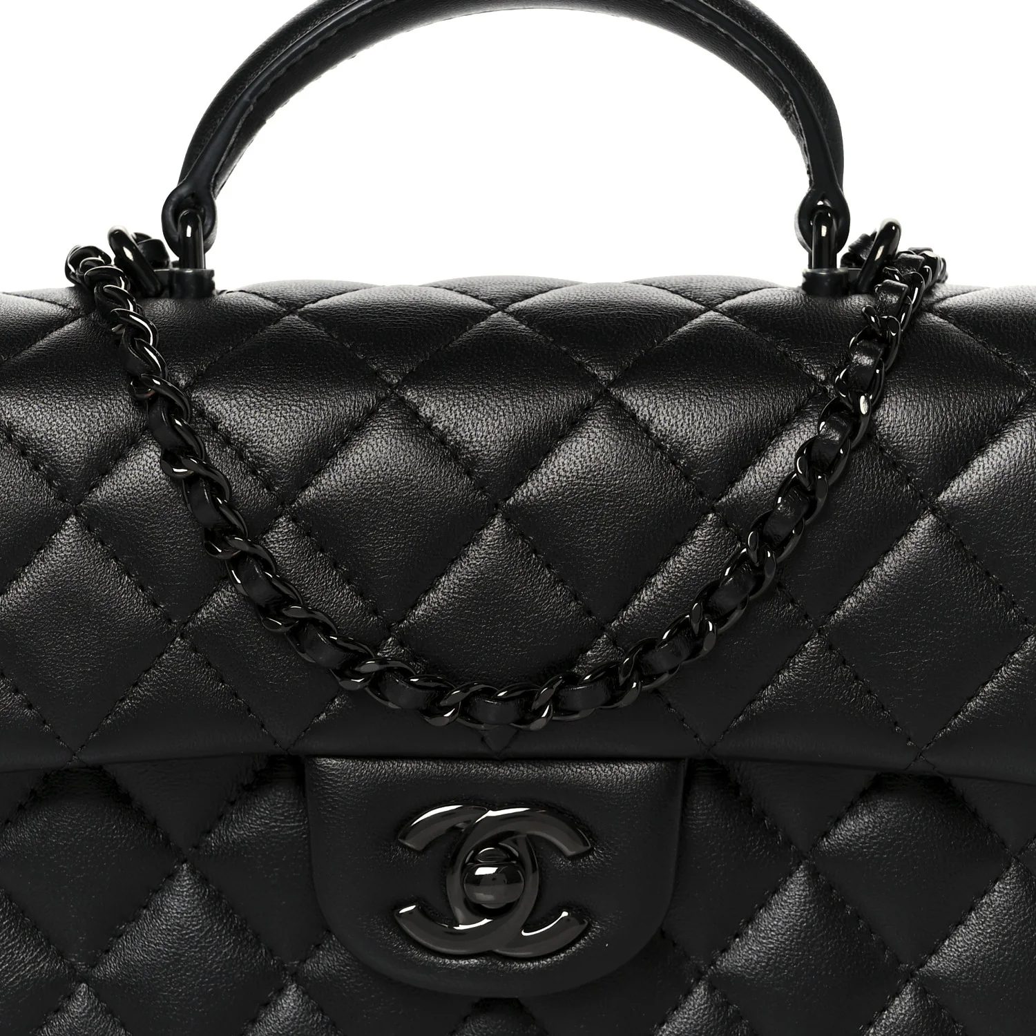 Lambskin Quilted Mini Top Handle Rectangular Flap So Black - Image 9