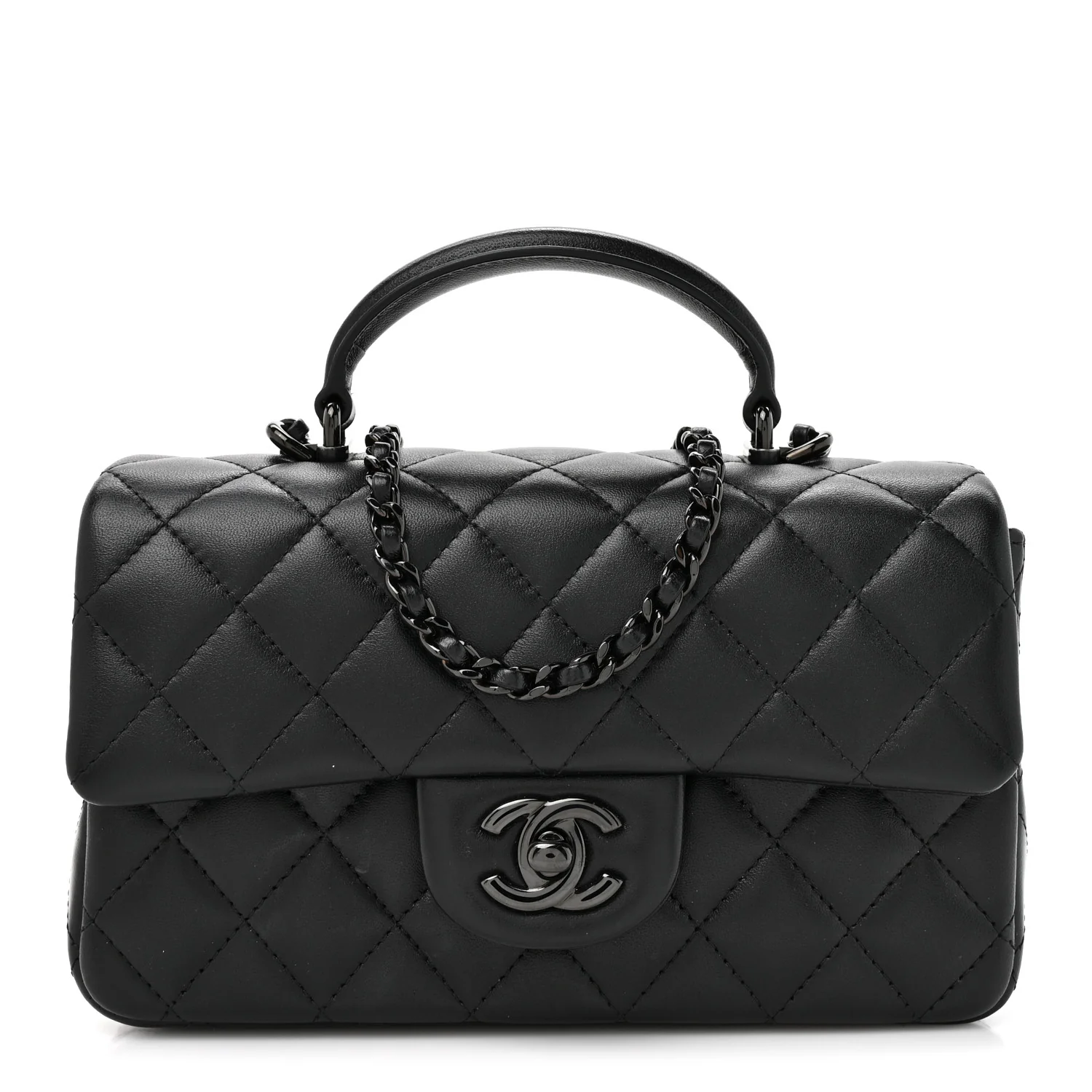 Lambskin Quilted Mini Top Handle Rectangular Flap So Black
