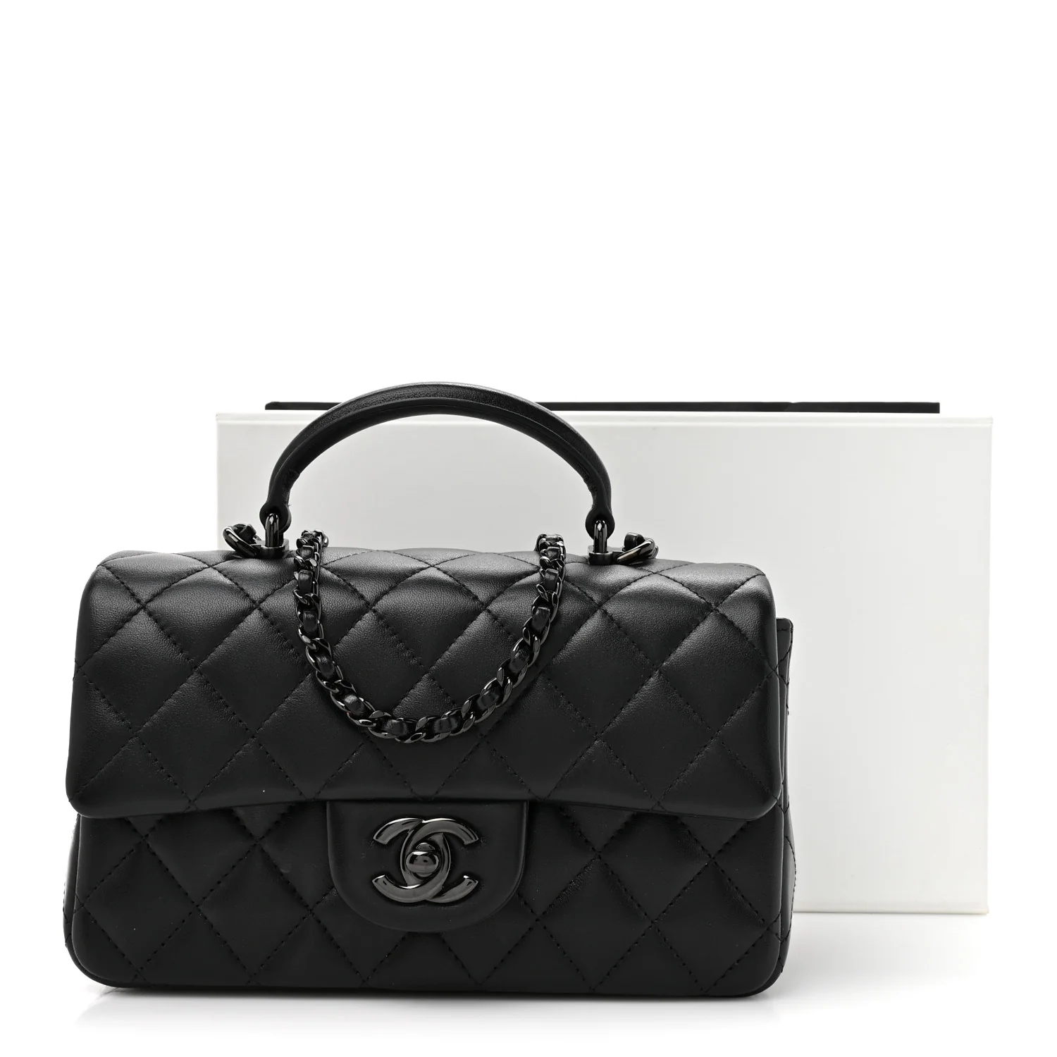 Lambskin Quilted Mini Top Handle Rectangular Flap So Black - Image 11