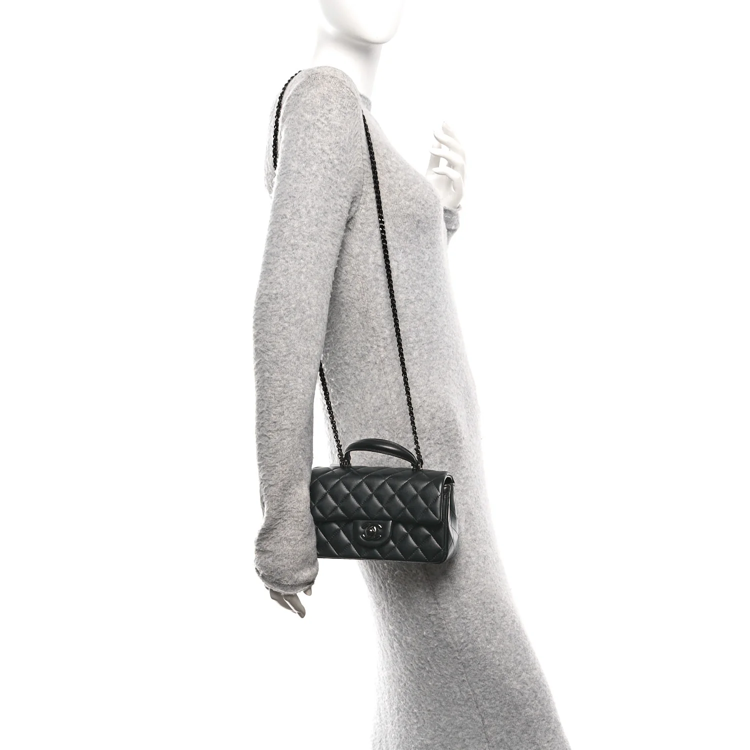 Lambskin Quilted Mini Top Handle Rectangular Flap So Black - Image 2