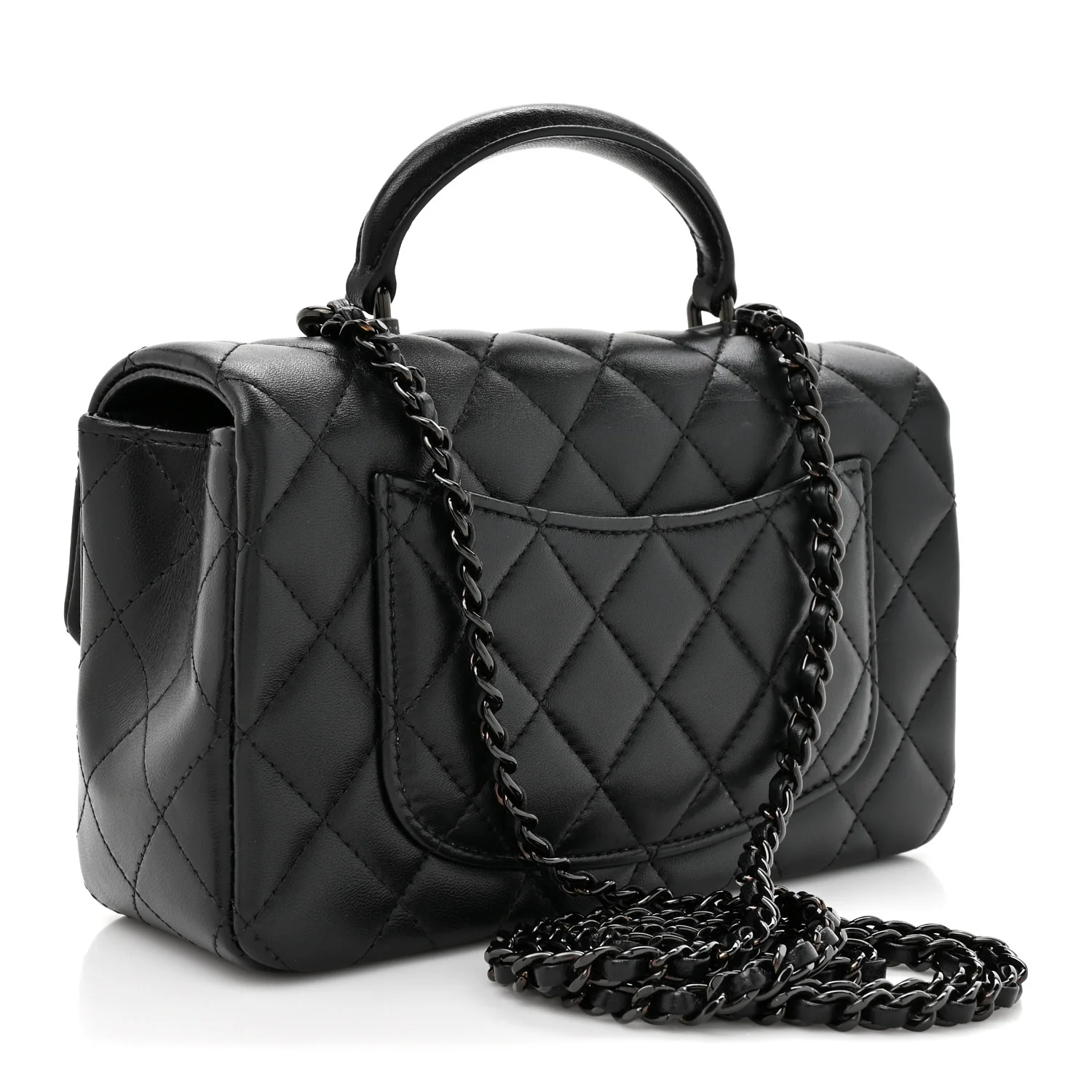 Lambskin Quilted Mini Top Handle Rectangular Flap So Black - Image 3