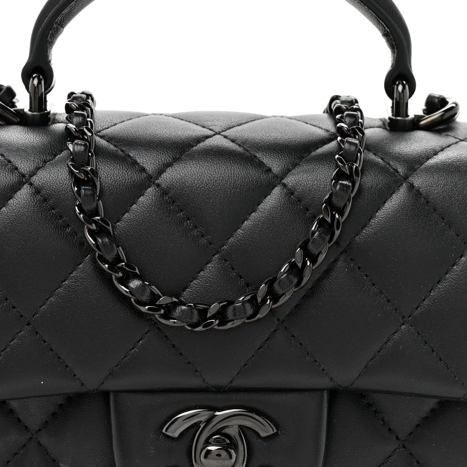 Lambskin Quilted Mini Top Handle Rectangular Flap So Black - Image 8