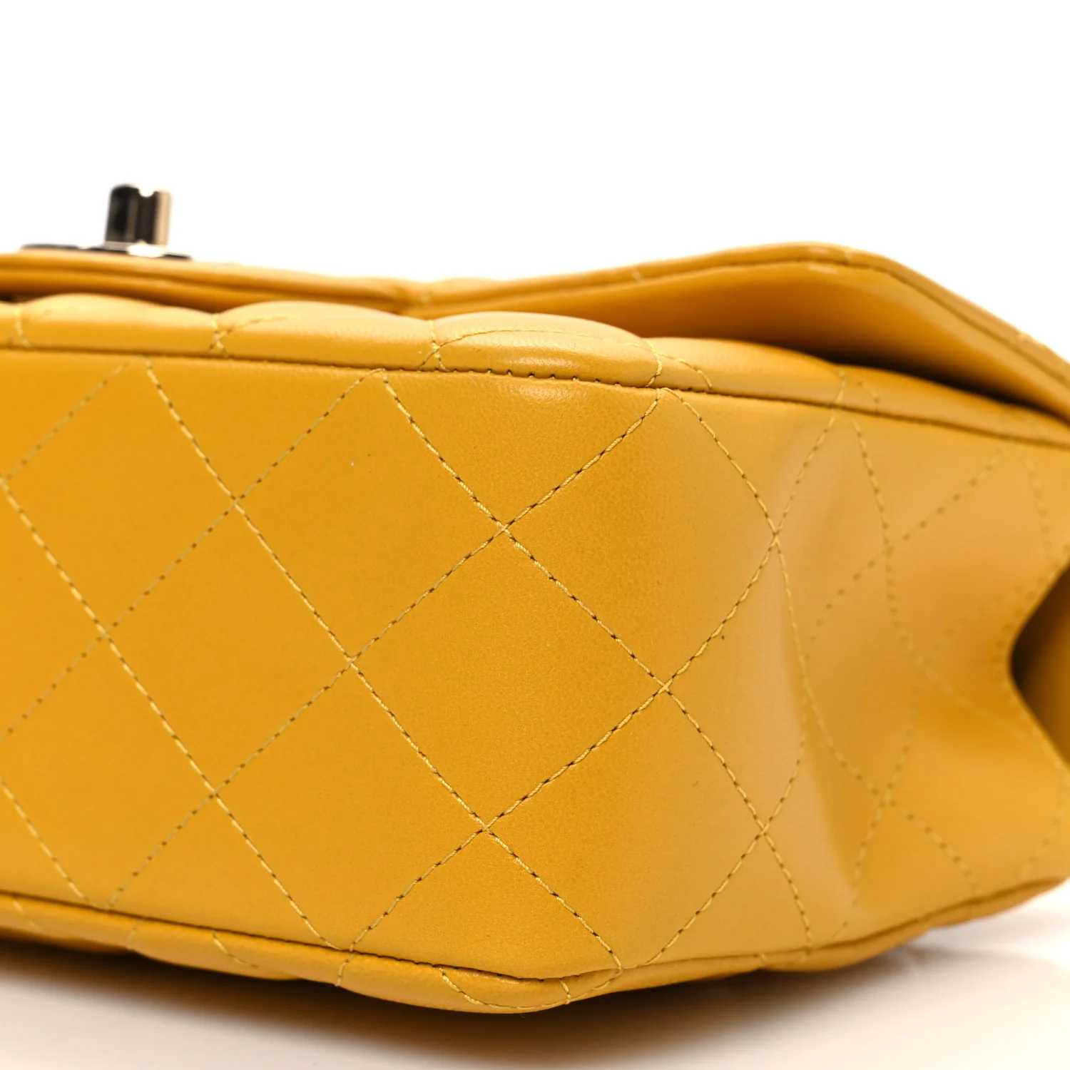 Lambskin Quilted Mini Top Handle Rectangular Flap Yellow - Image 10