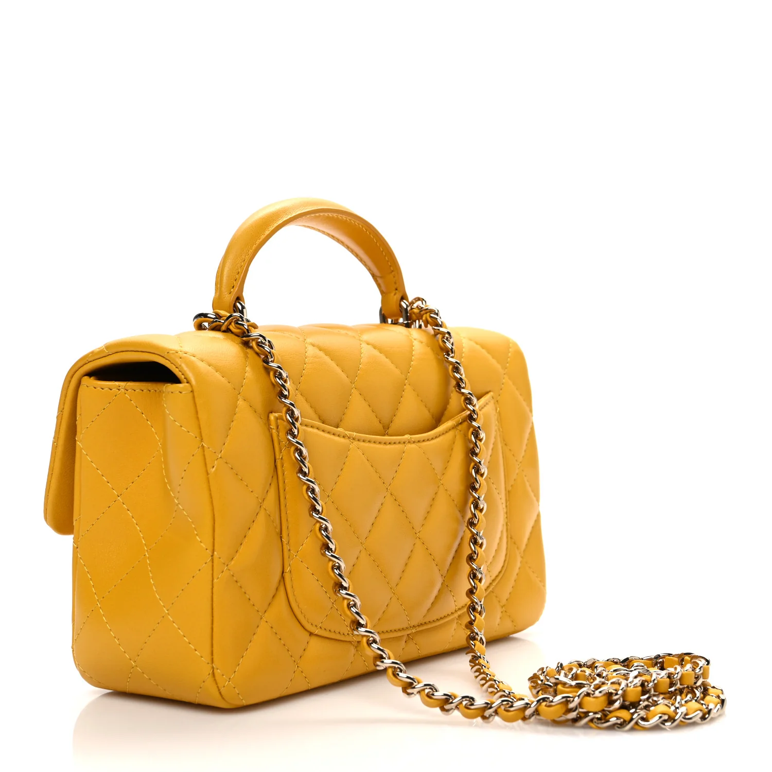 Lambskin Quilted Mini Top Handle Rectangular Flap Yellow - Image 3