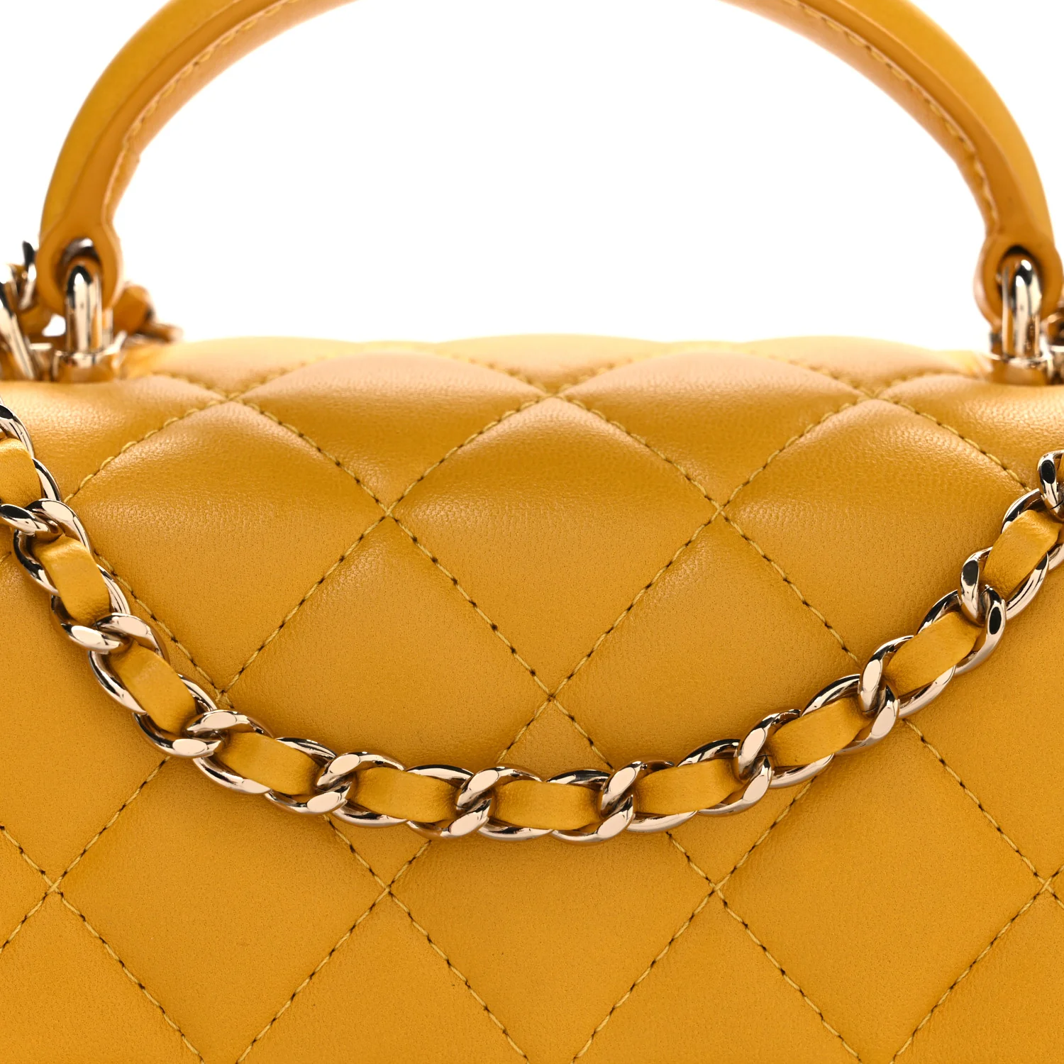 Lambskin Quilted Mini Top Handle Rectangular Flap Yellow - Image 8