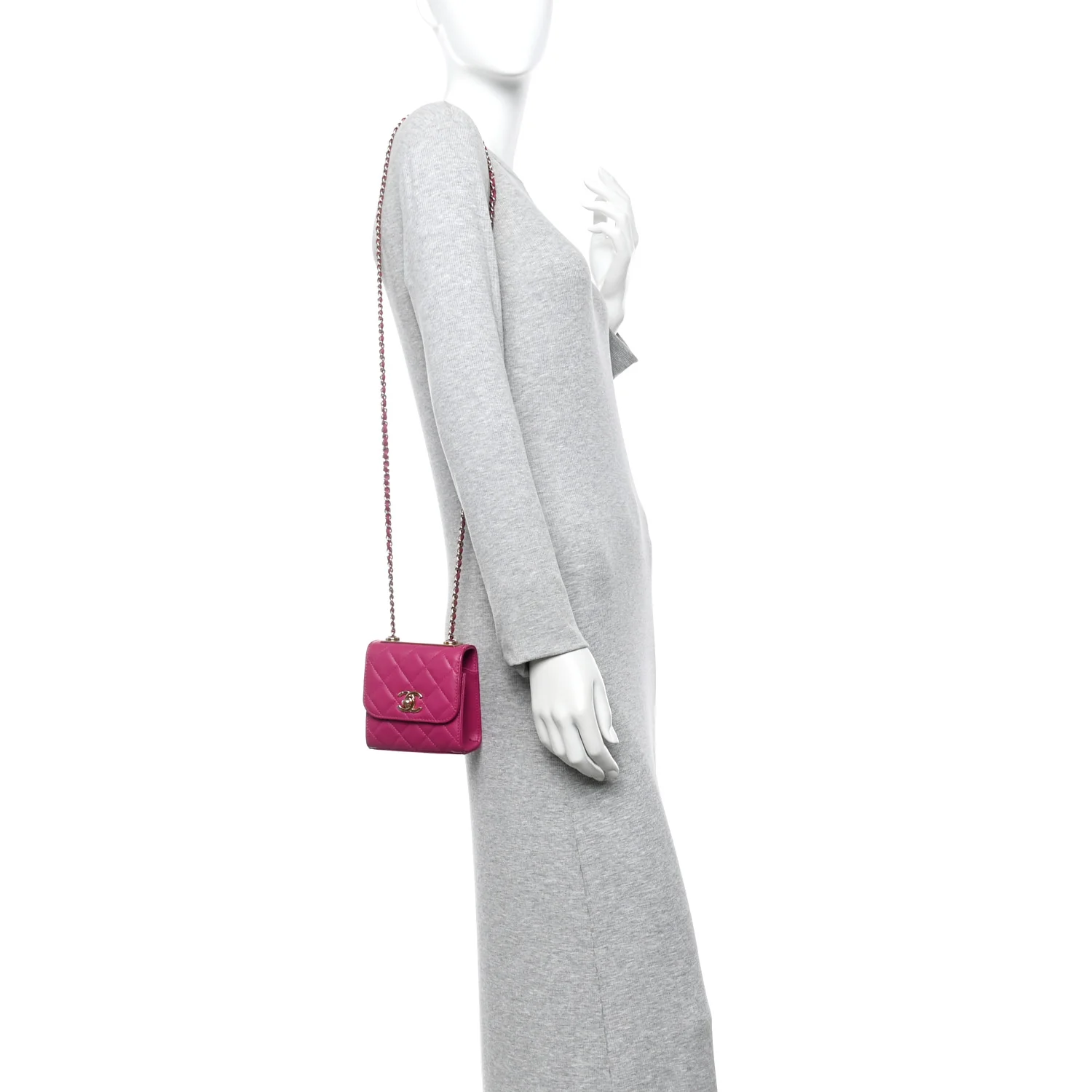 Lambskin Quilted Mini Trendy CC Clutch With Chain Fuchsia - Image 2