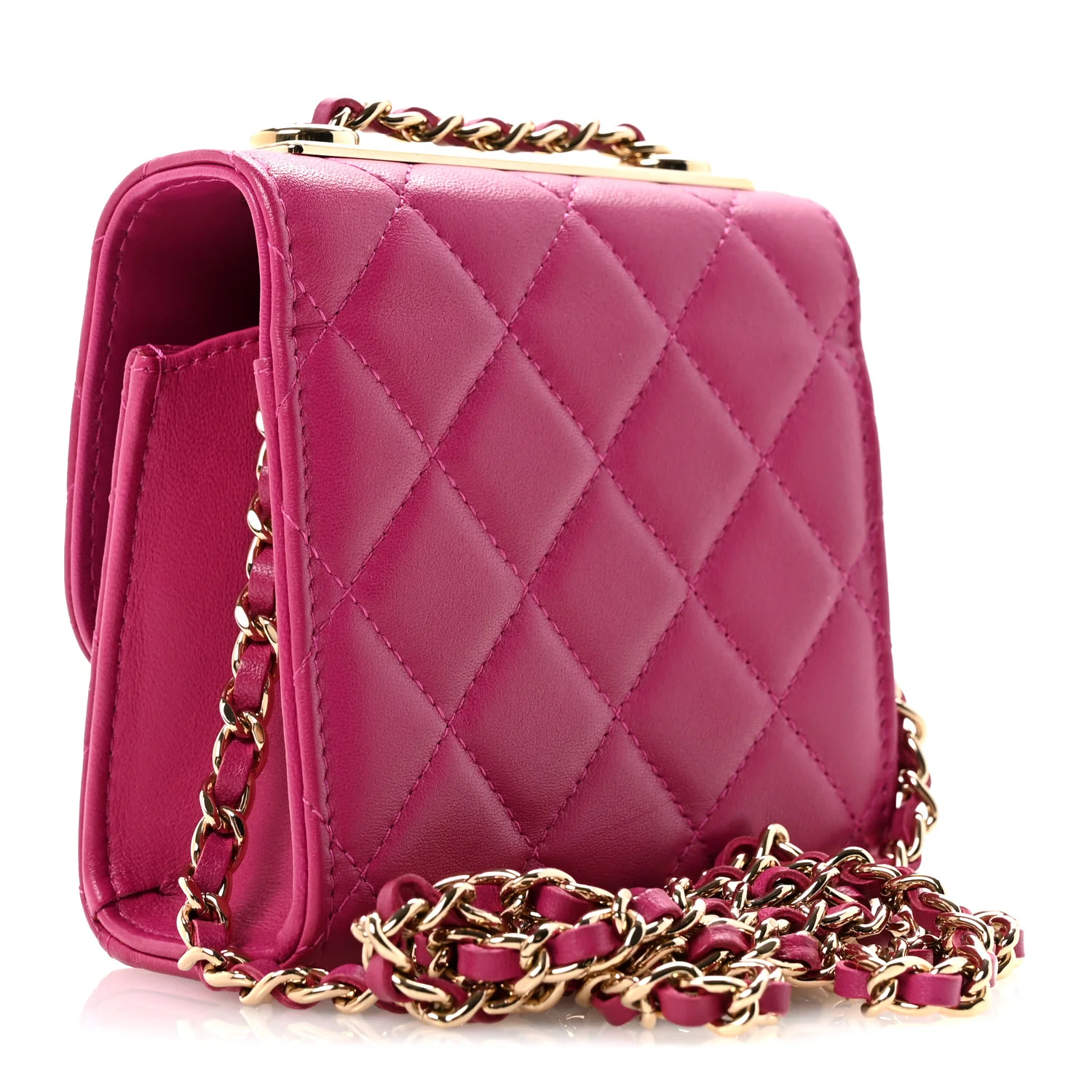 Lambskin Quilted Mini Trendy CC Clutch With Chain Fuchsia - Image 3
