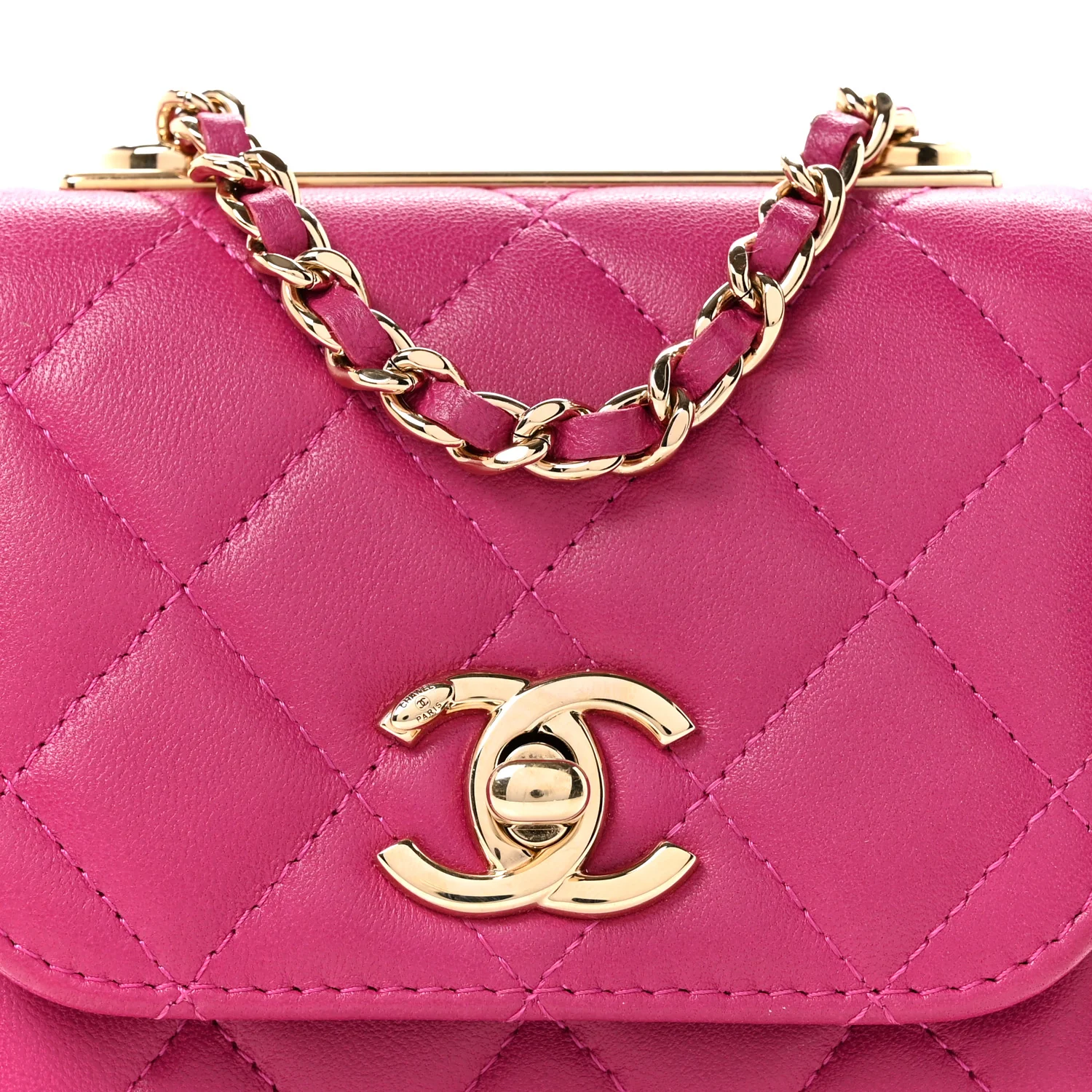 Lambskin Quilted Mini Trendy CC Clutch With Chain Fuchsia - Image 8