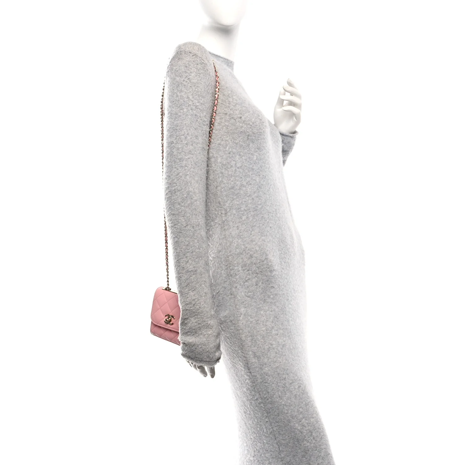 Lambskin Quilted Mini Trendy CC Clutch With Chain Pink - Image 2