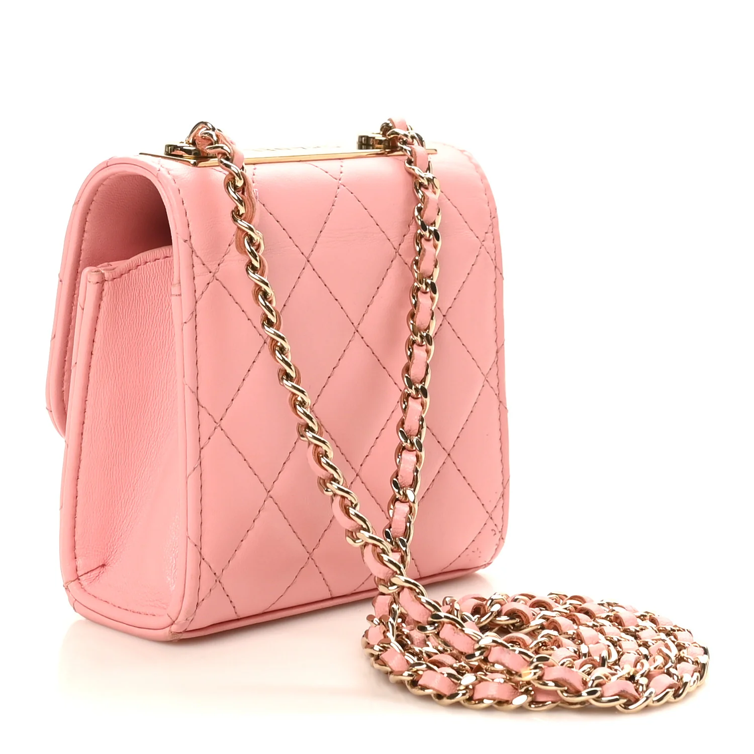 Lambskin Quilted Mini Trendy CC Clutch With Chain Pink - Image 3