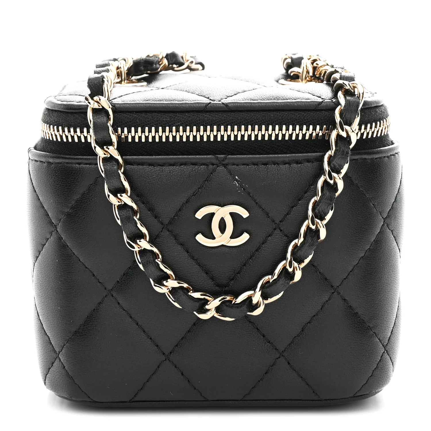 Lambskin Quilted Mini Vanity Case With Chain Black