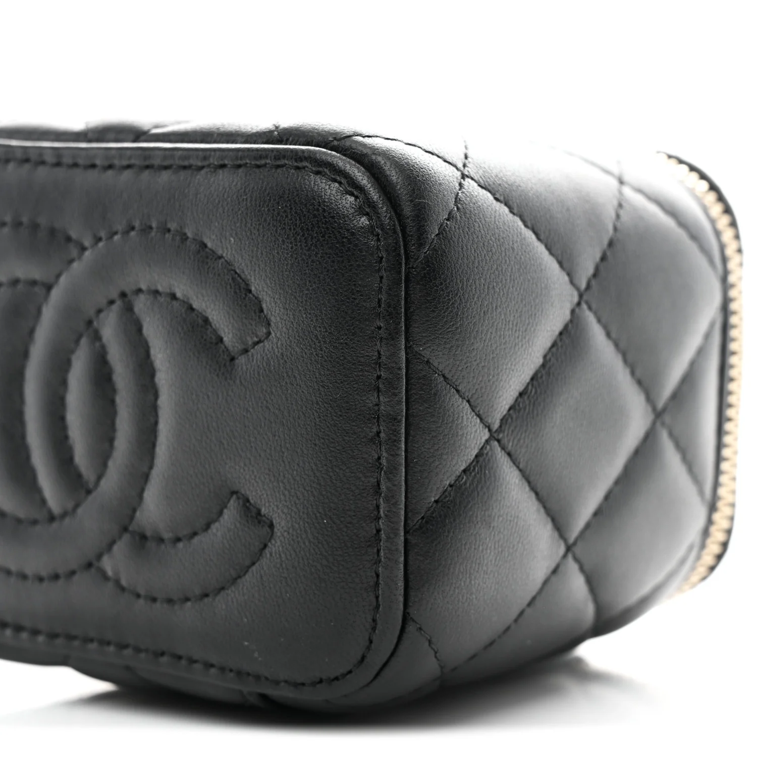 Lambskin Quilted Mini Vanity Case With Chain Black - Image 10
