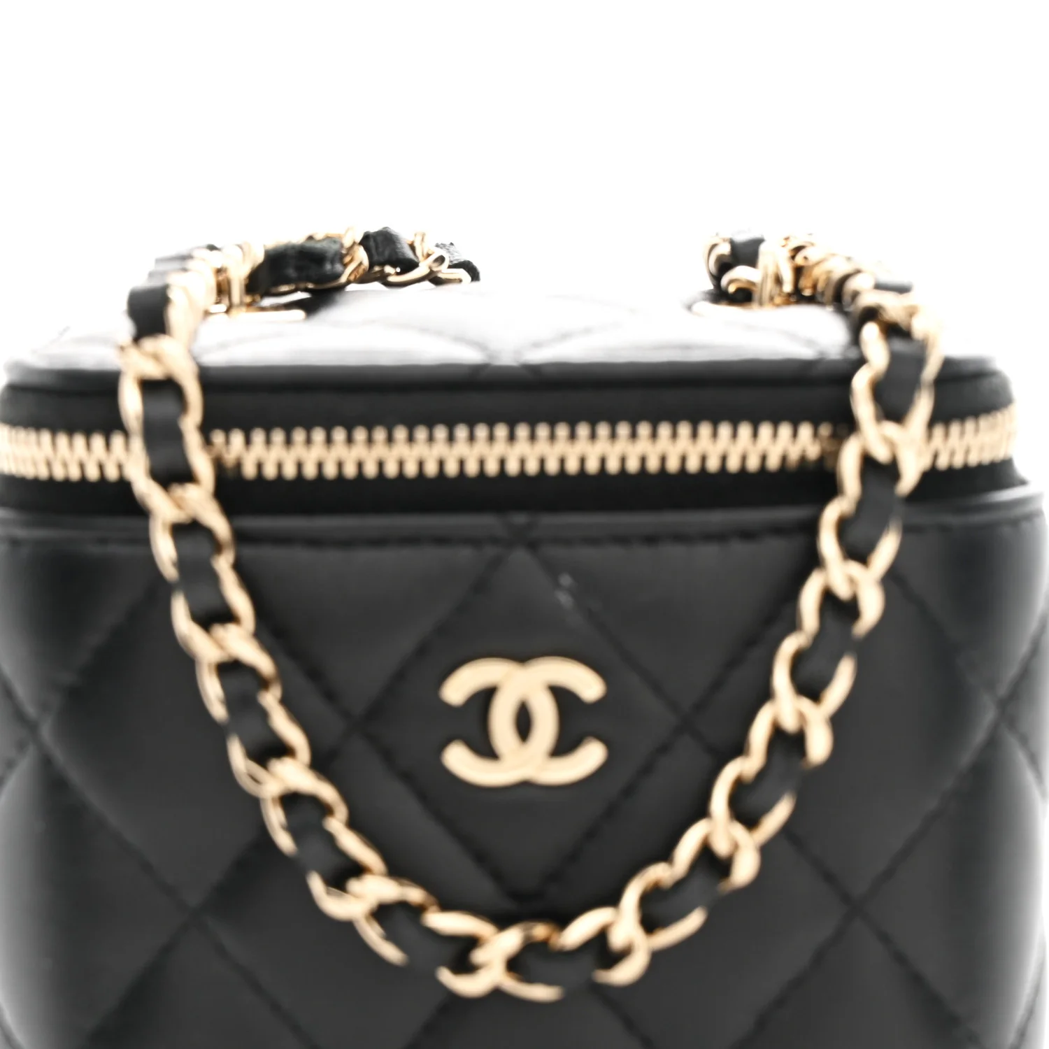 Lambskin Quilted Mini Vanity Case With Chain Black - Image 8