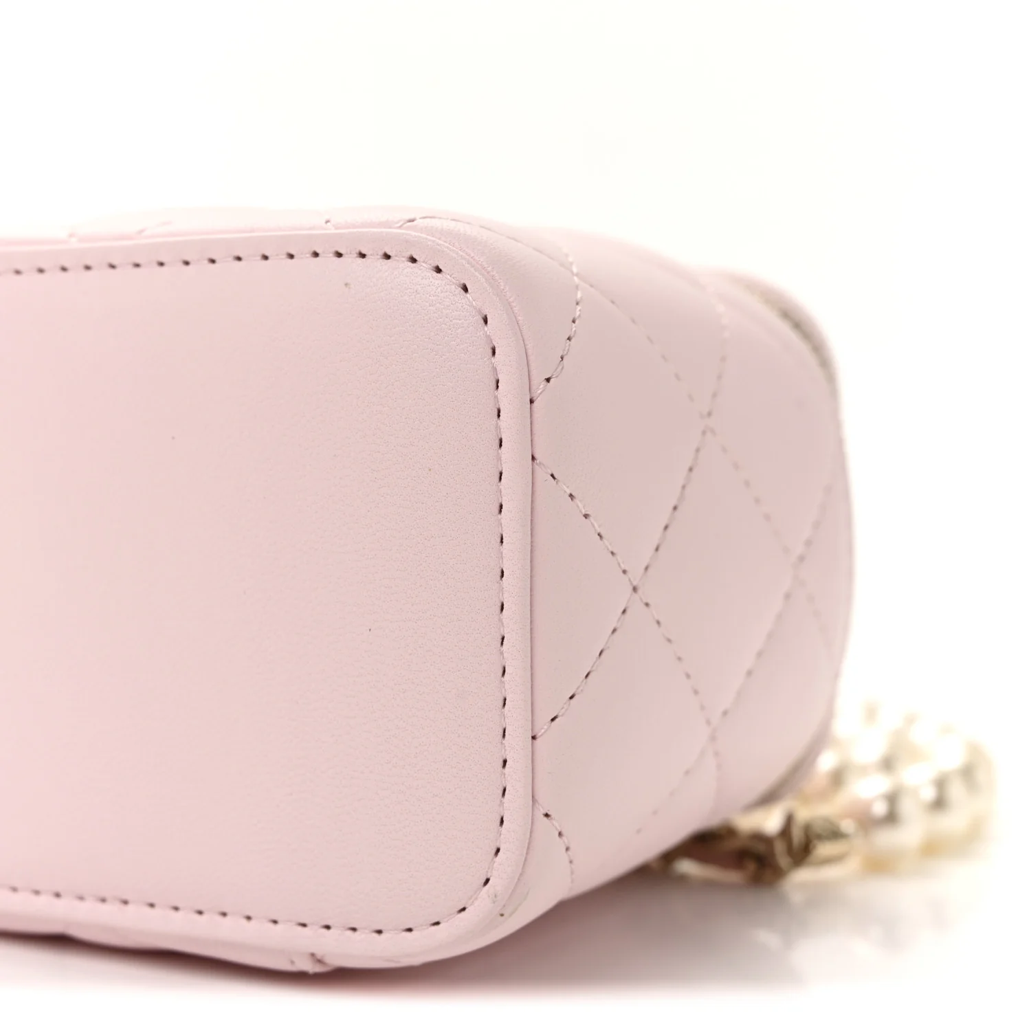Lambskin Quilted Mini Vanity Case With Pearl Chain Light Pink - Image 10
