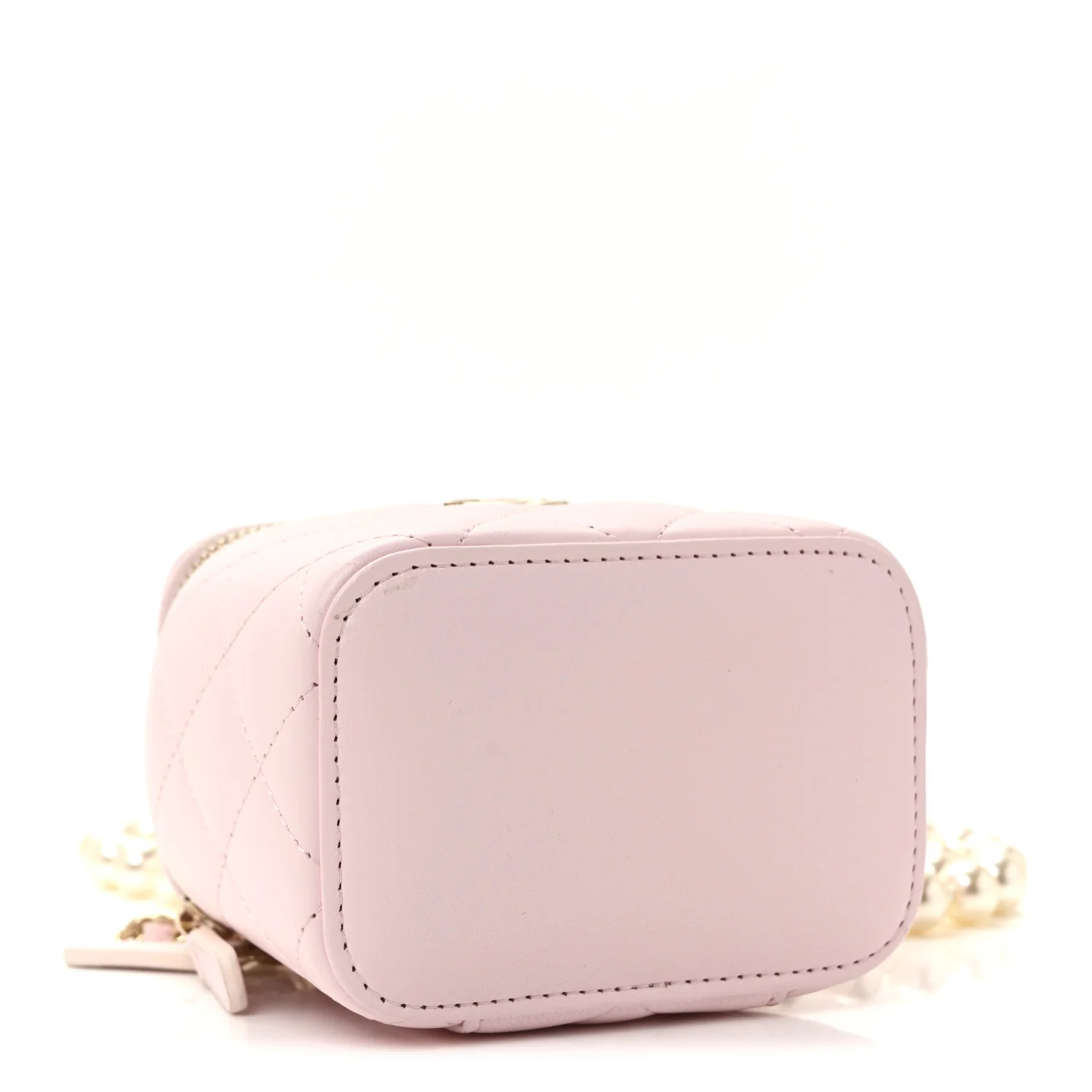 Lambskin Quilted Mini Vanity Case With Pearl Chain Light Pink - Image 4