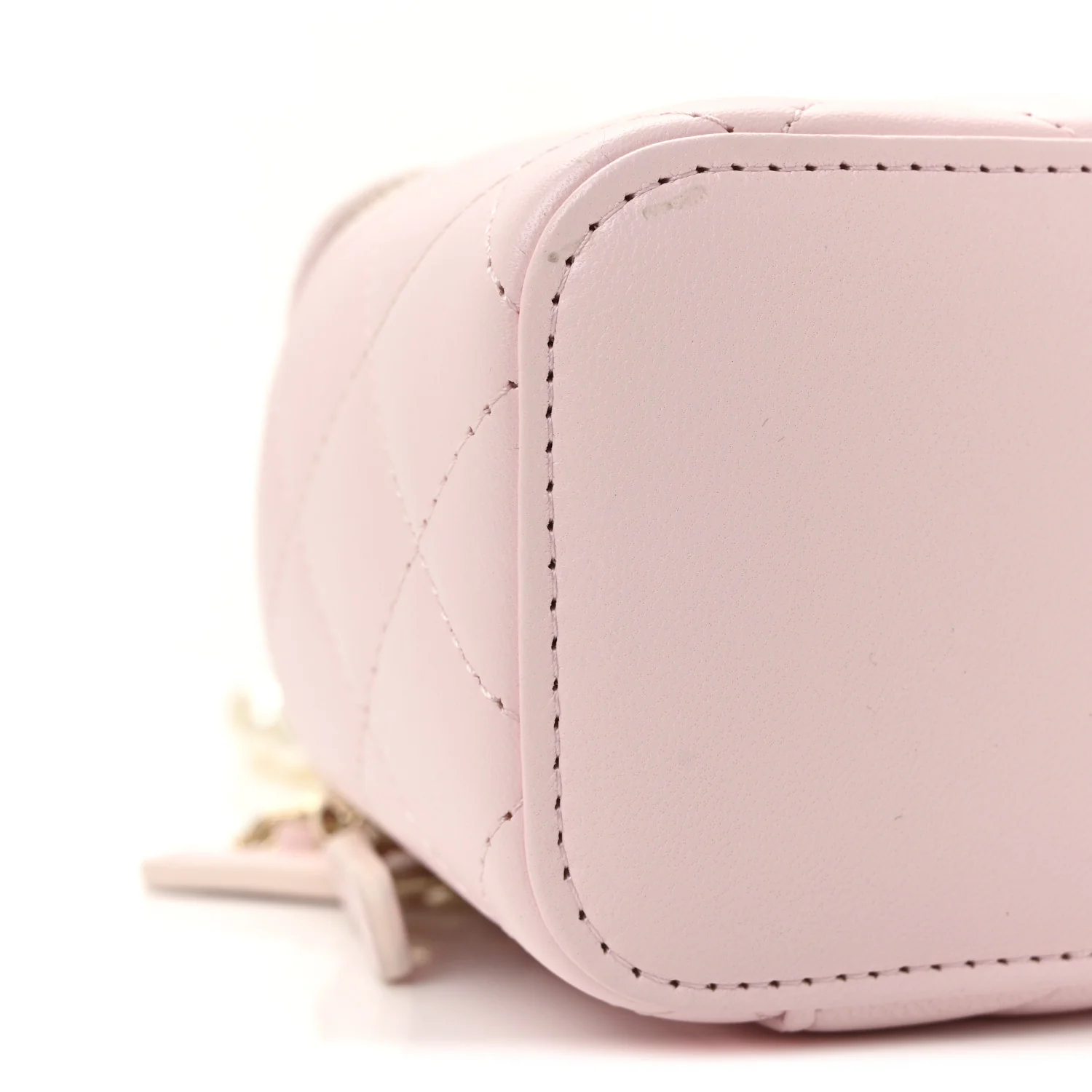 Lambskin Quilted Mini Vanity Case With Pearl Chain Light Pink - Image 9