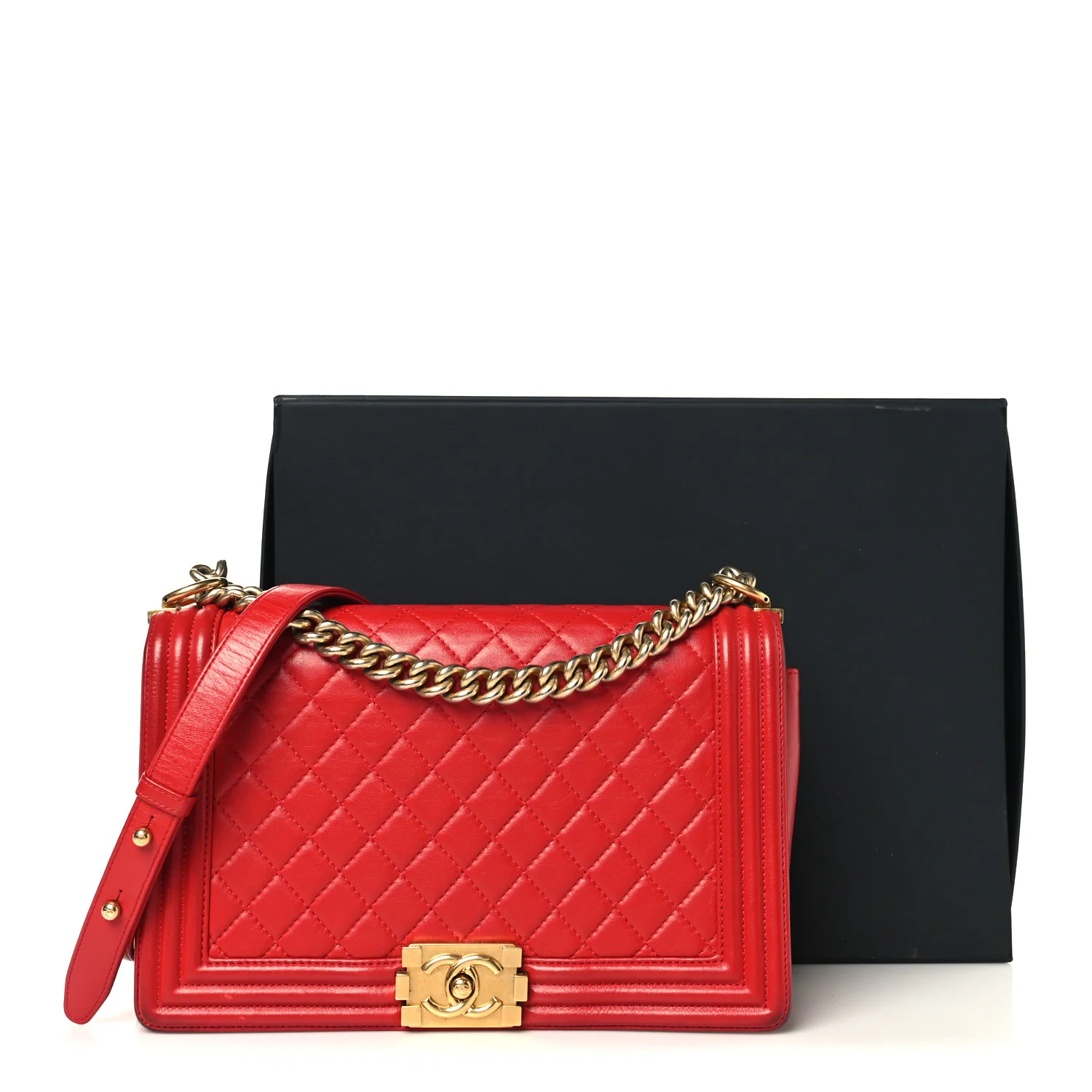 Lambskin Quilted New Medium Boy Flap Red - Image 13