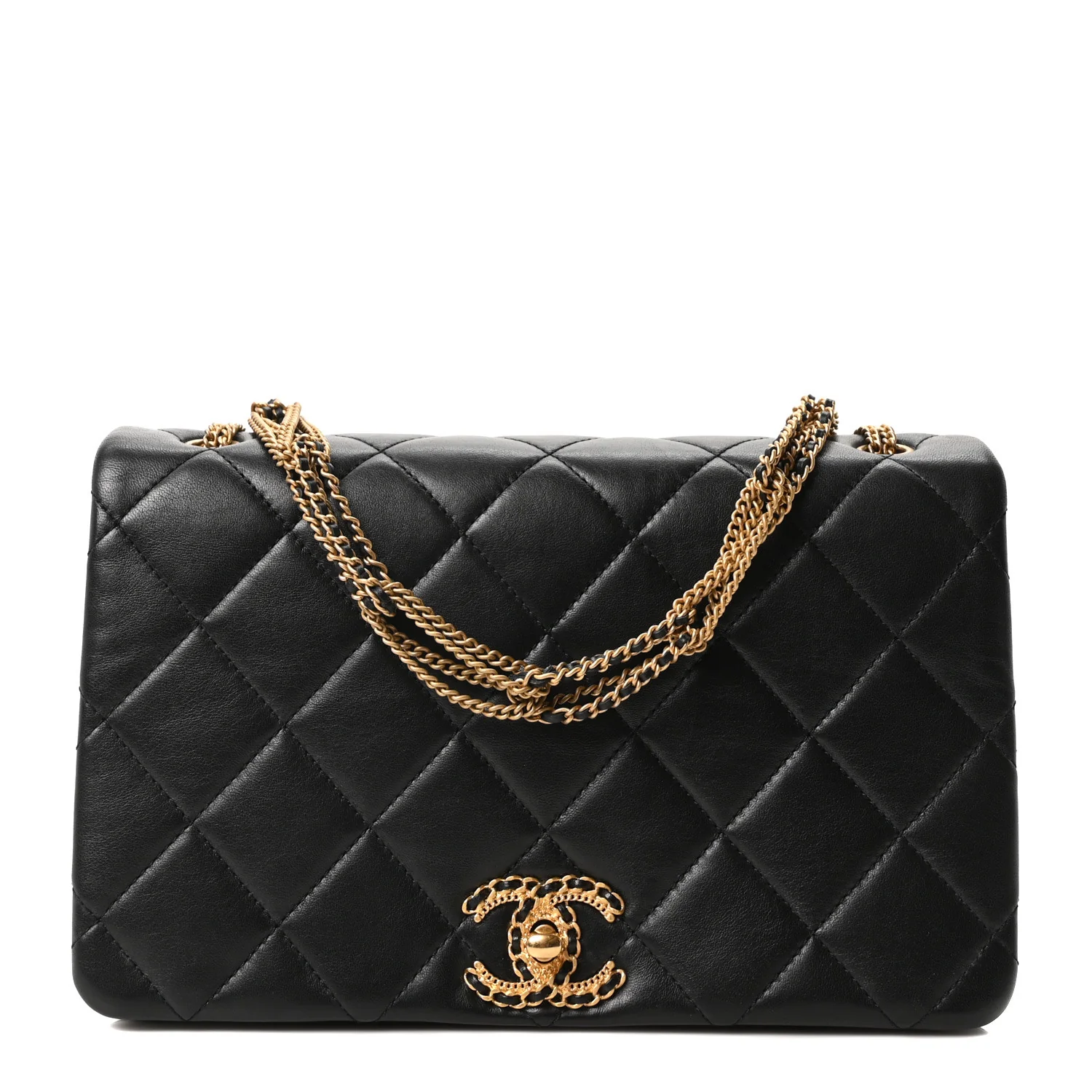 Lambskin Quilted On And On Medium Chain Flap Black