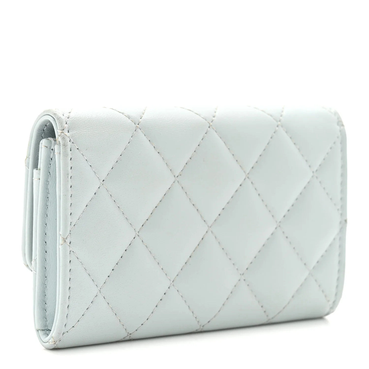 Lambskin Quilted Pearl CC Chanel Flap Card Holder Light Blue - Image 3