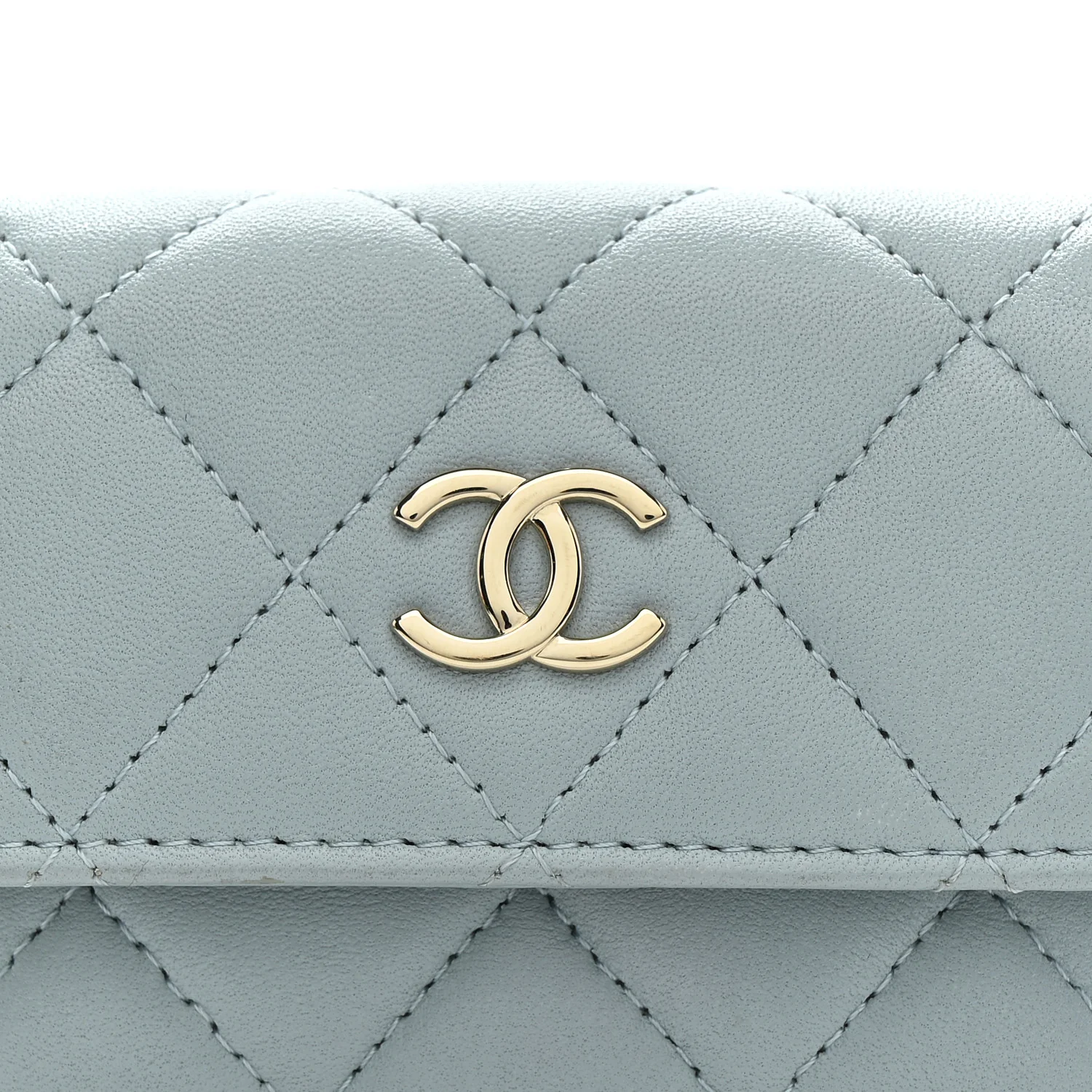 Lambskin Quilted Pearl Chain Belt Bag Light Blue - Image 9