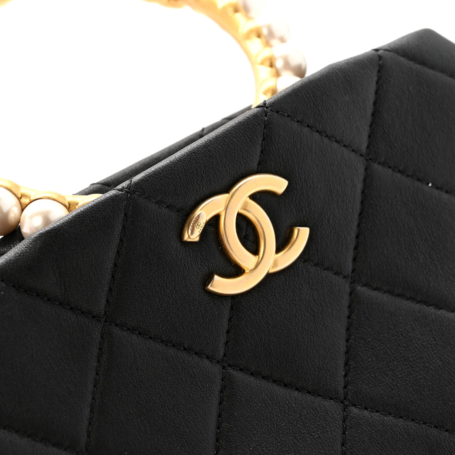 Lambskin Quilted Pearl Crown Clutch Bag Black - Image 11