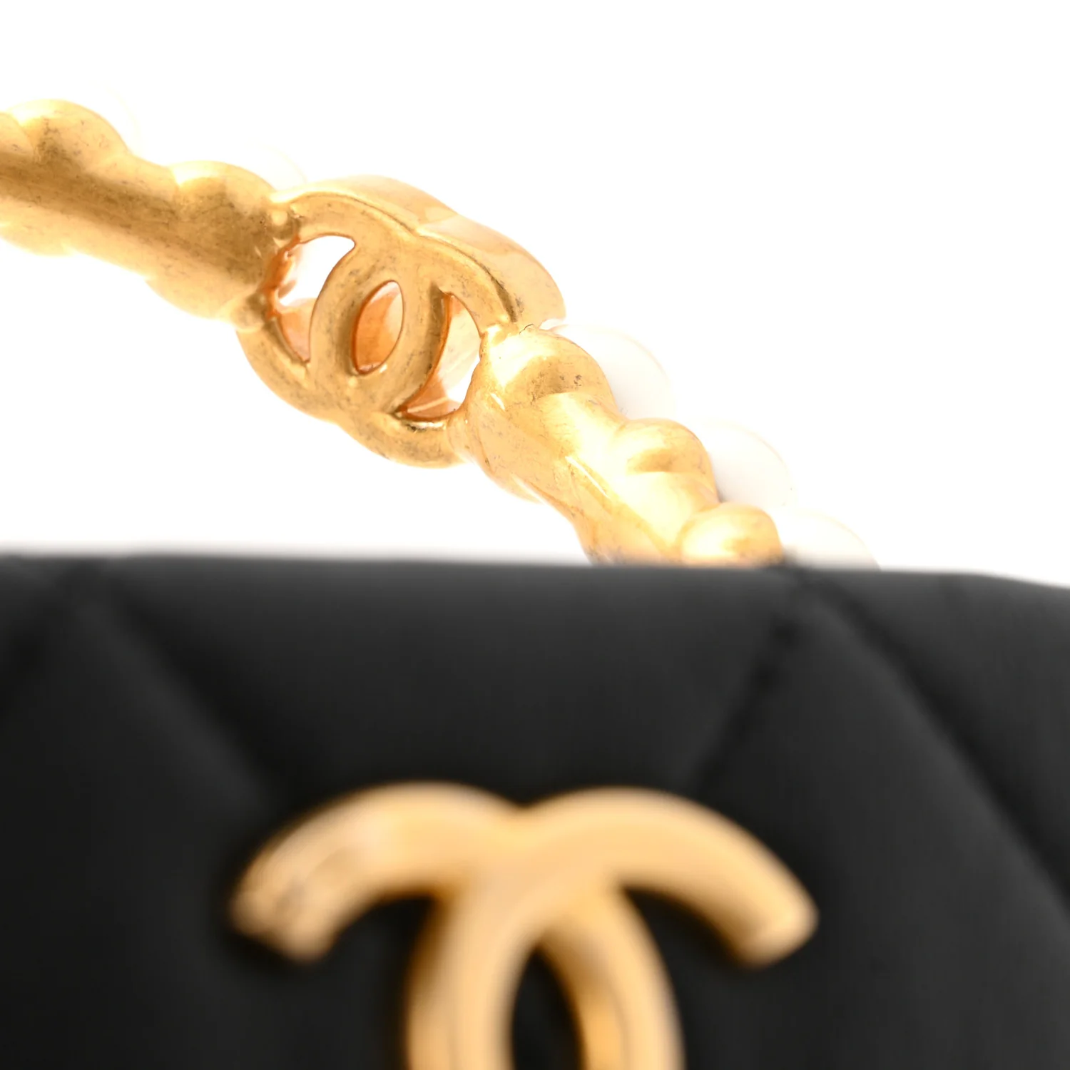 Lambskin Quilted Pearl Crown Clutch Bag Black - Image 12