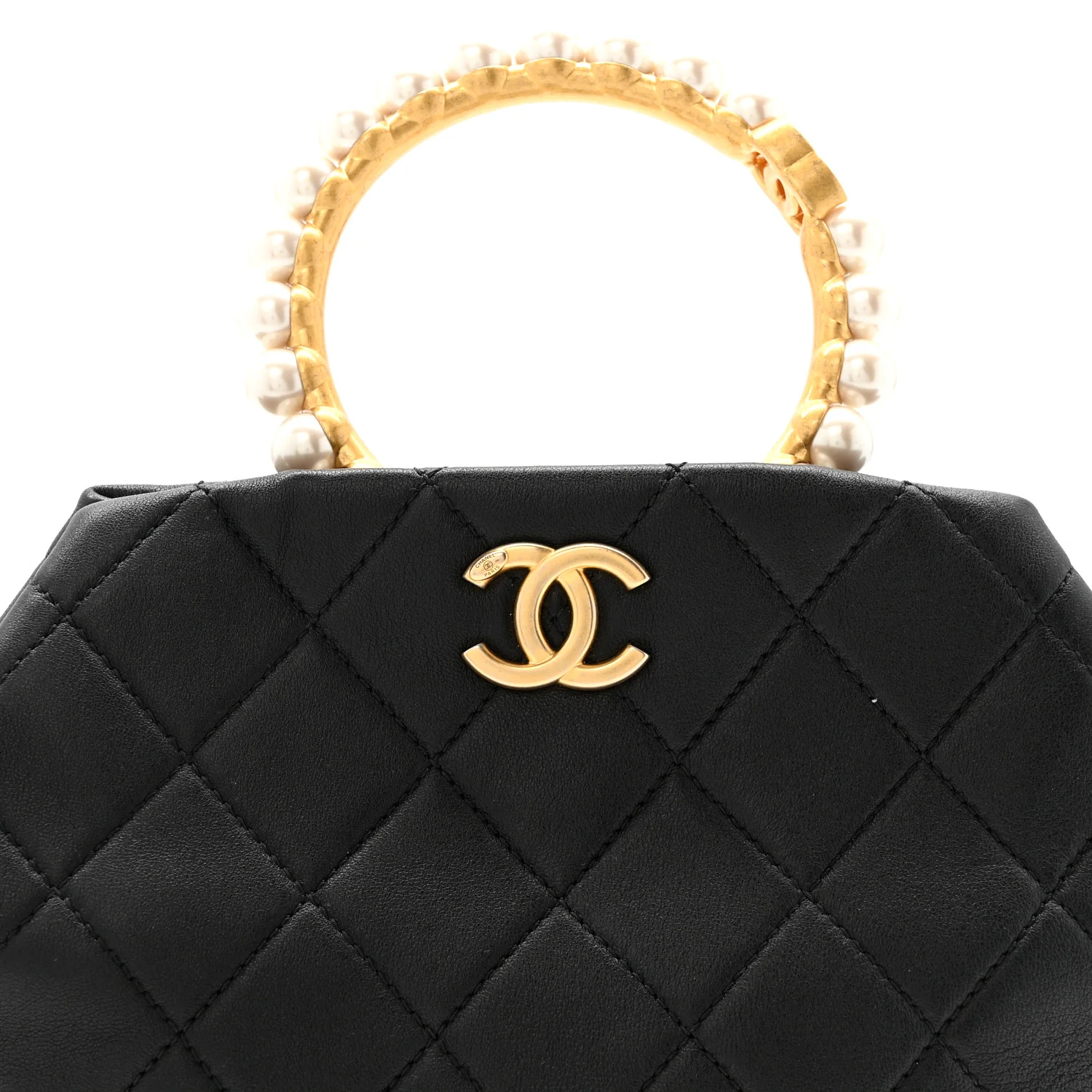 Lambskin Quilted Pearl Crown Clutch Bag Black - Image 8