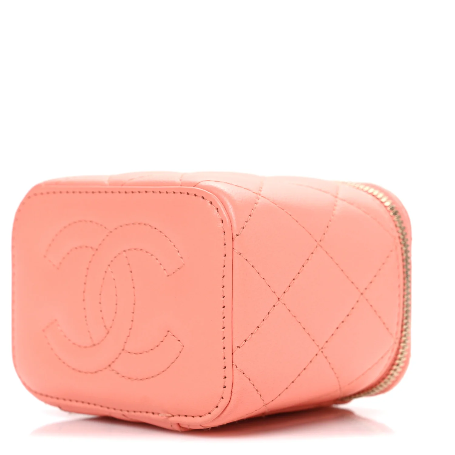 Lambskin Quilted Pearl Crush Mini Vanity Case With Chain Coral - Image 10